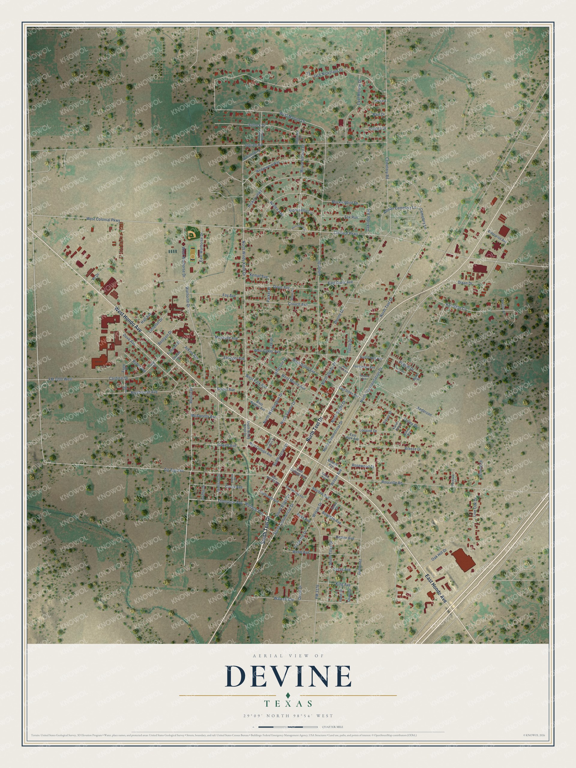 Watermarked full-map preview of Devine, Texas