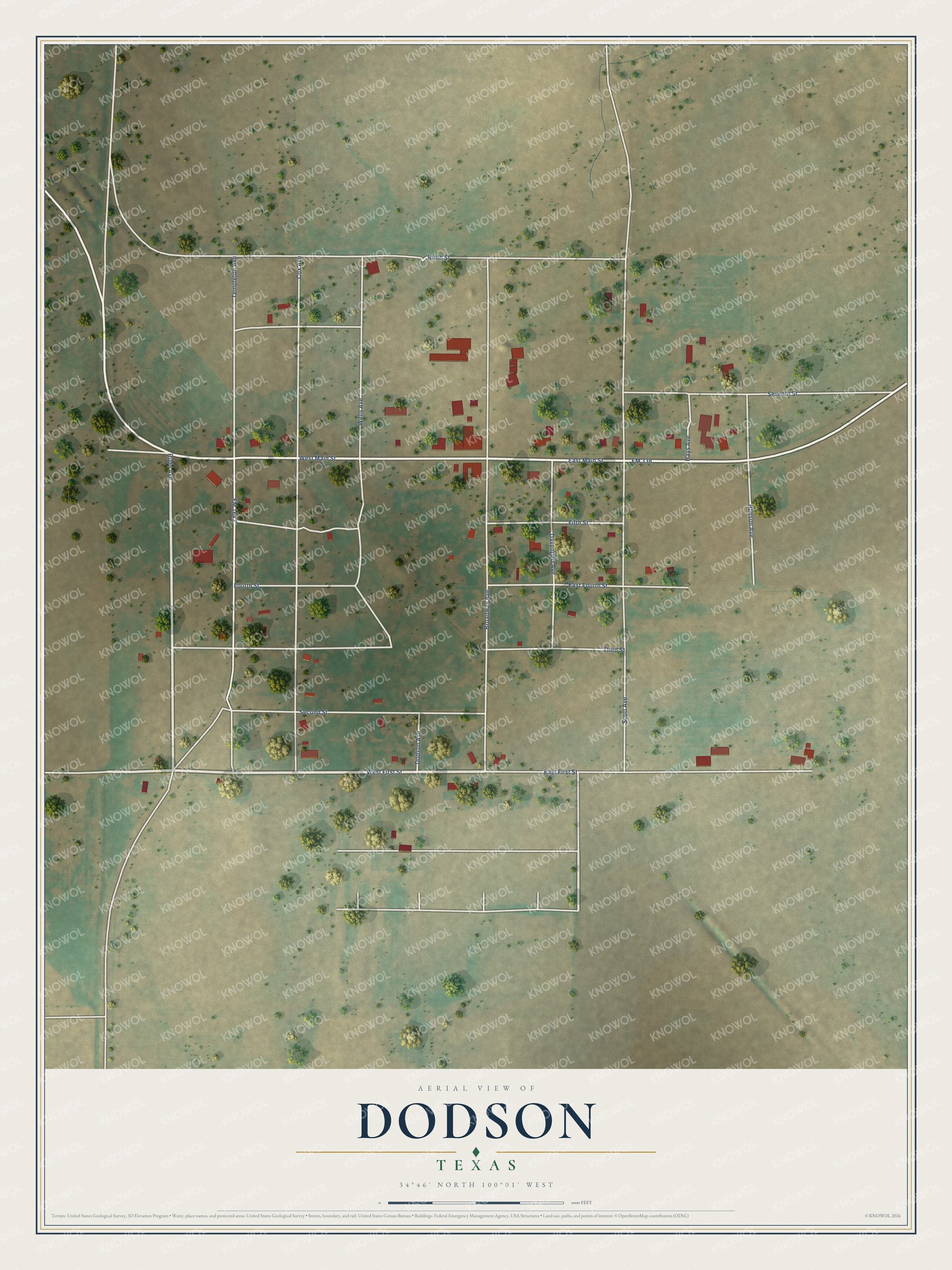 Watermarked full-map preview of Dodson, Texas