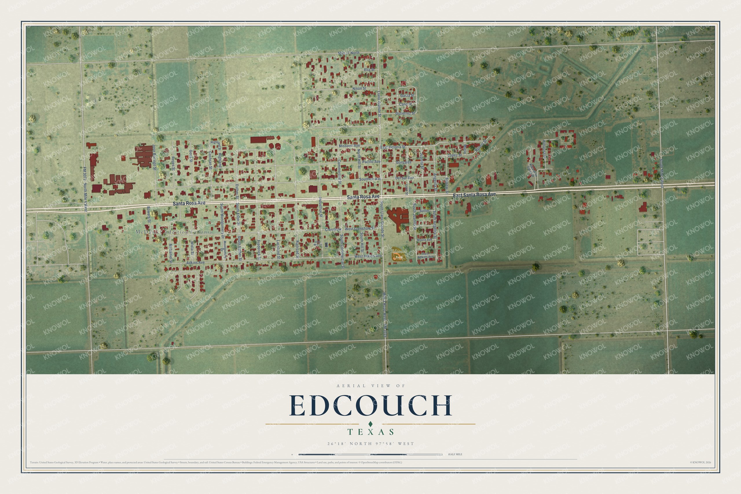 Watermarked full-map preview of Edcouch, Texas