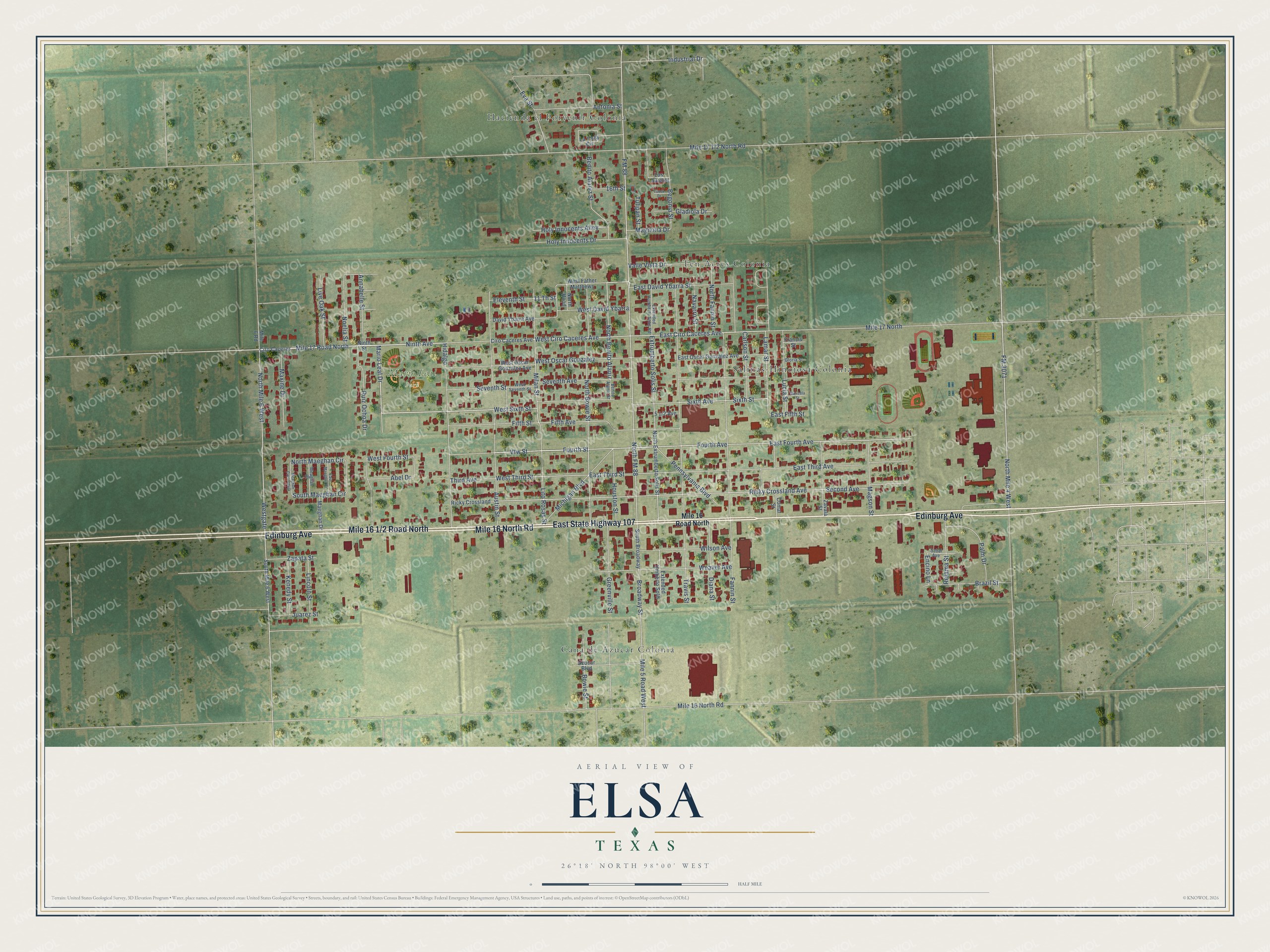 Watermarked full-map preview of Elsa, Texas