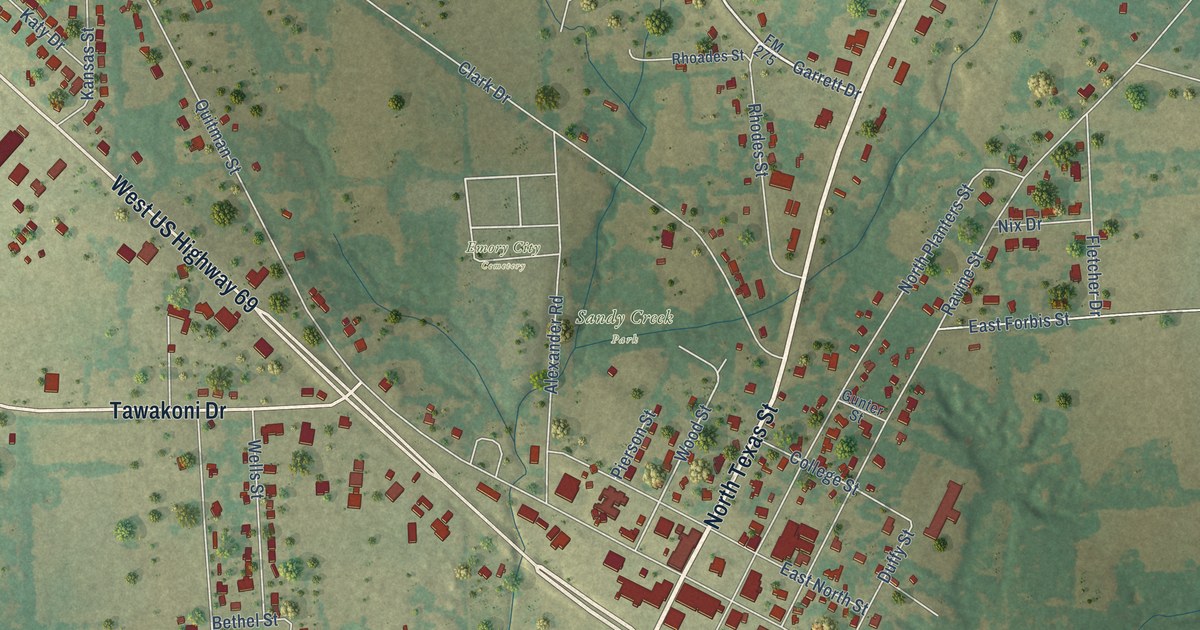 Map of Emory, Texas in 2026