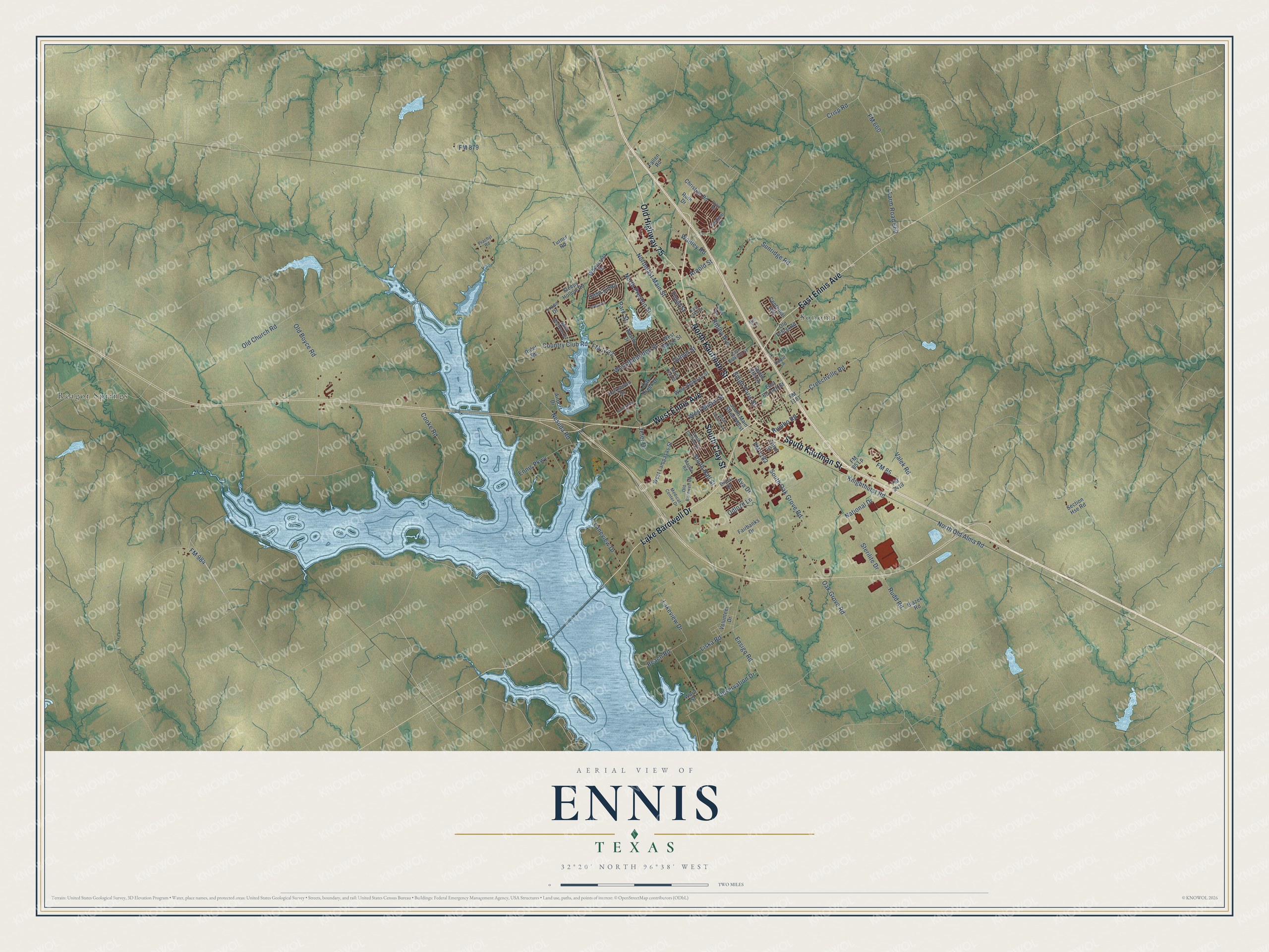 Watermarked full-map preview of Ennis, Texas