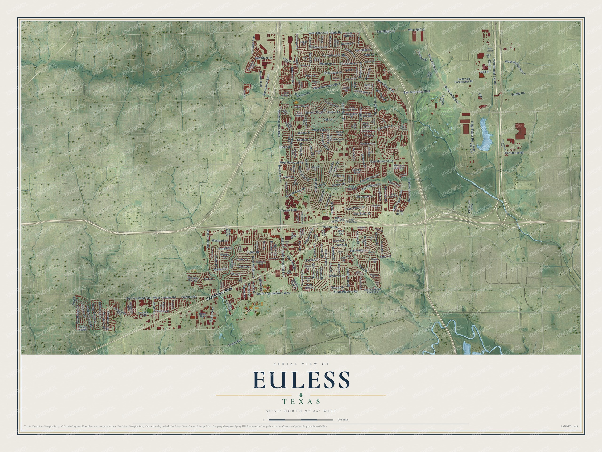 Watermarked full-map preview of Euless, Texas