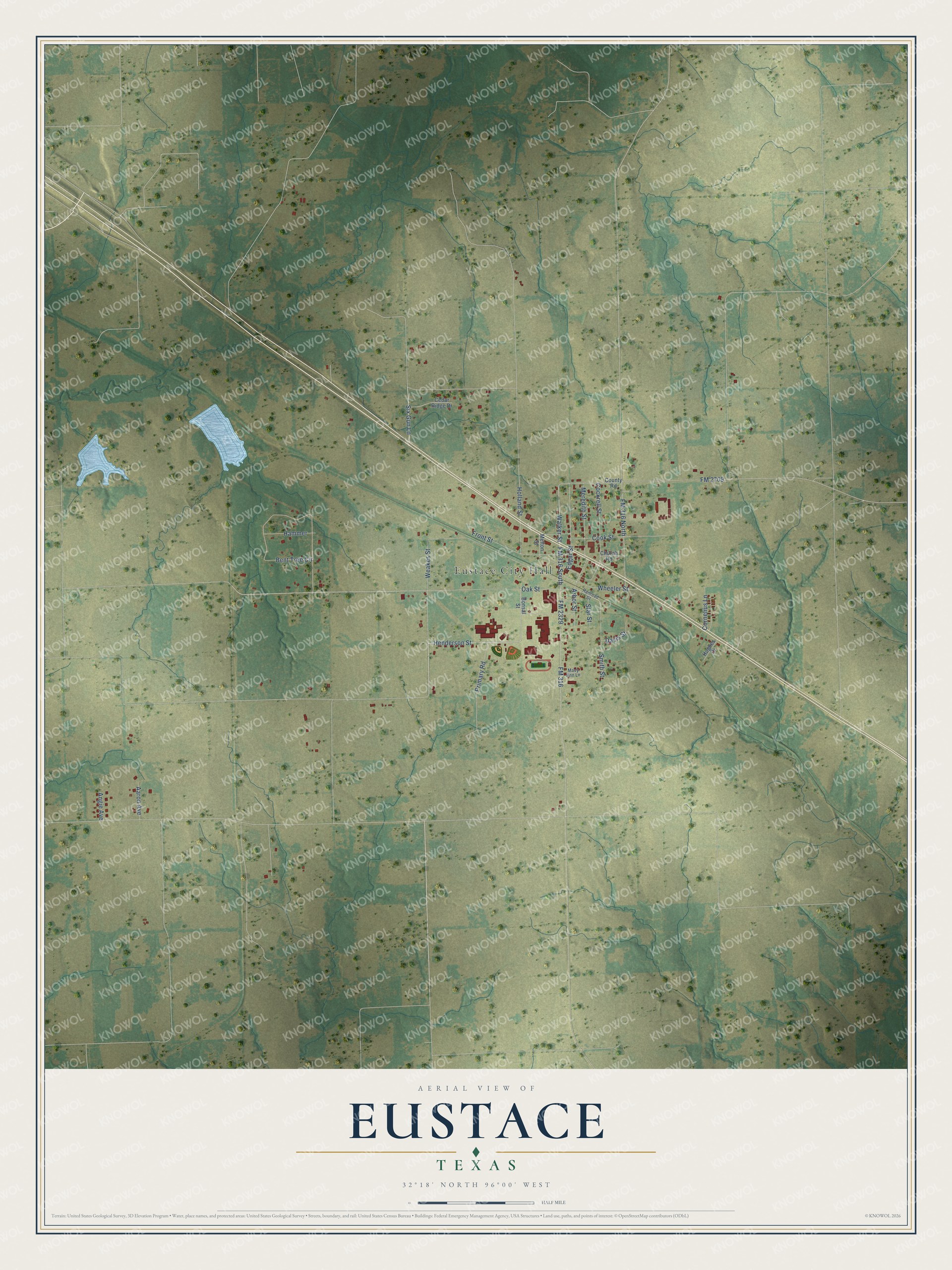 Watermarked full-map preview of Eustace, Texas