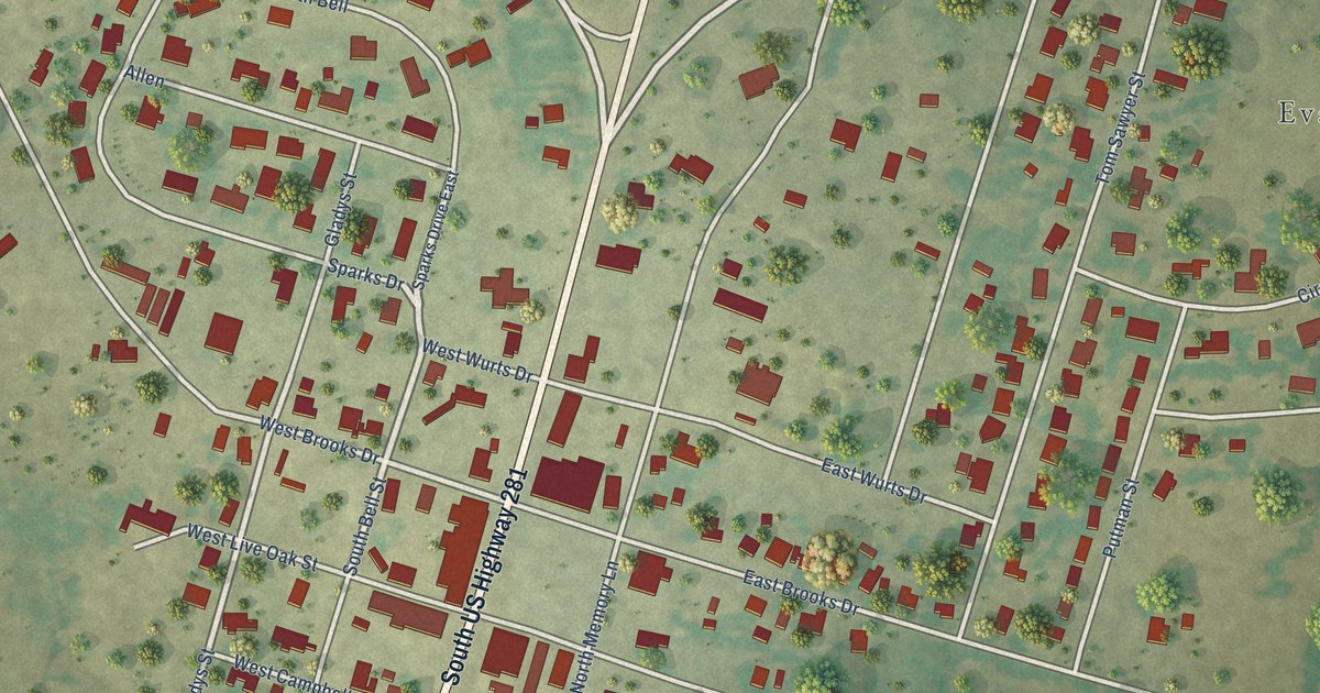Map of Evant, Texas in 2026