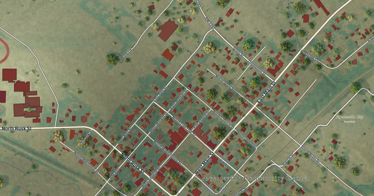 Map of Fayetteville, Texas in 2026