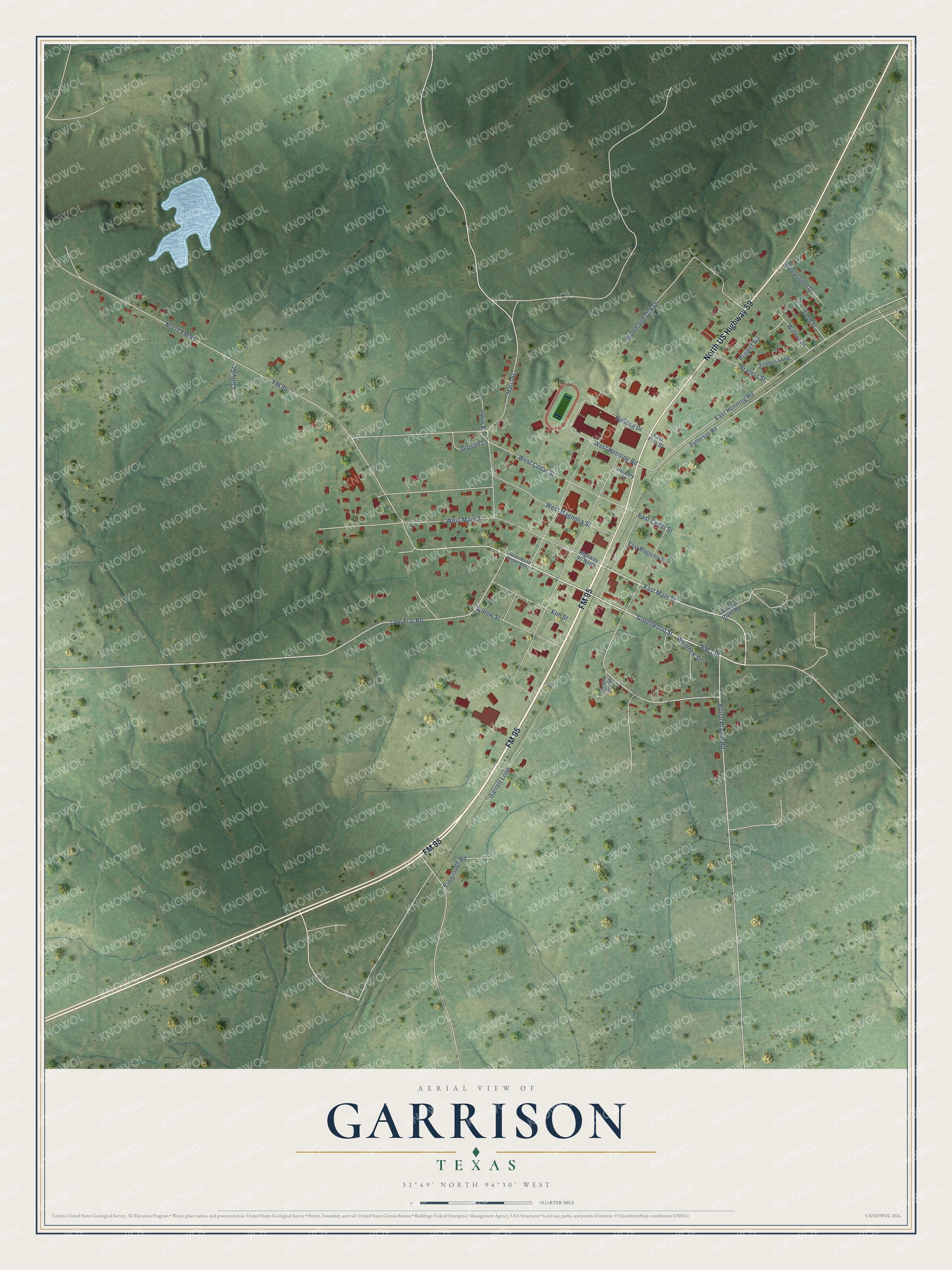 Watermarked full-map preview of Garrison, Texas