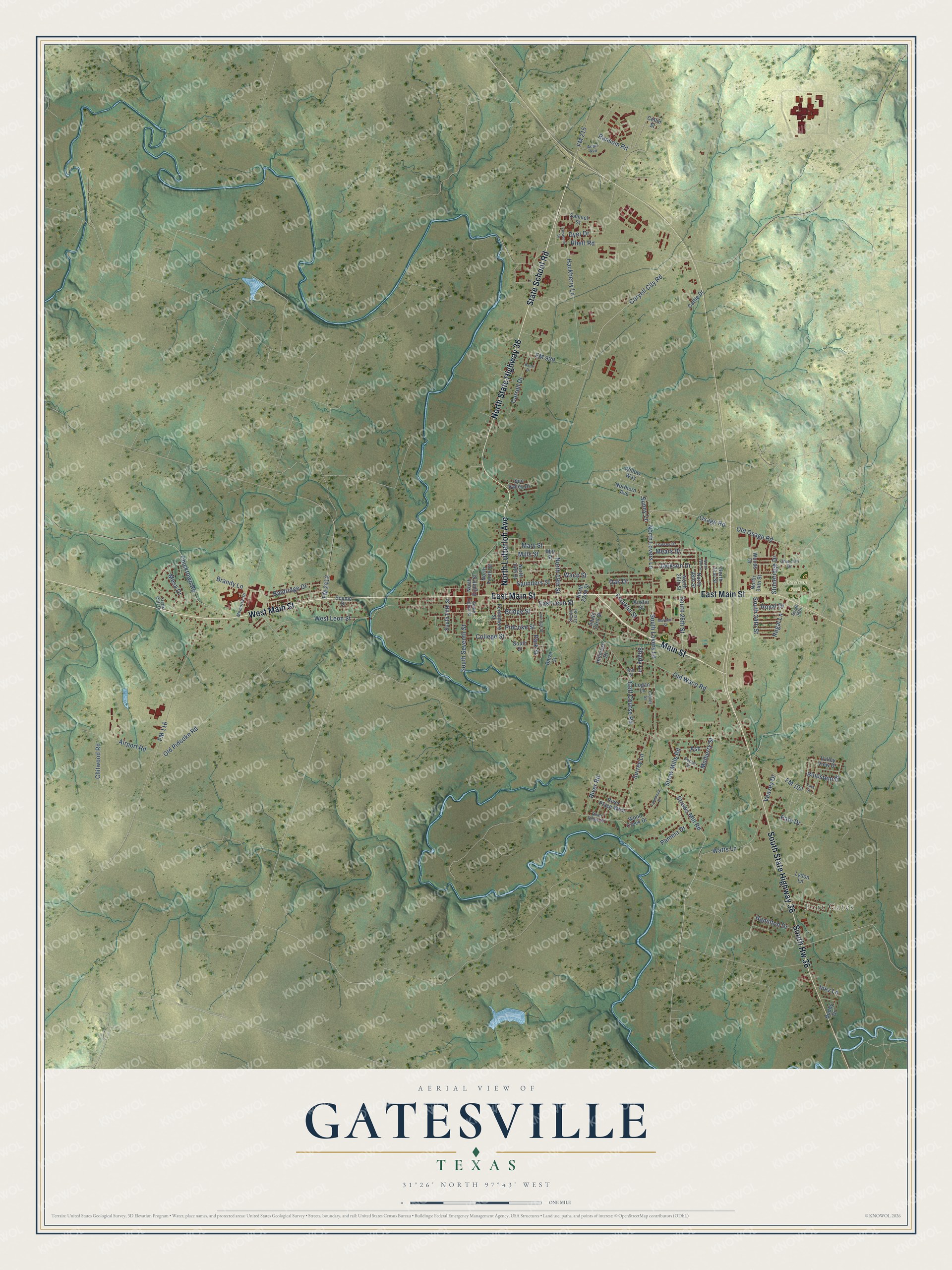 Watermarked full-map preview of Gatesville, Texas