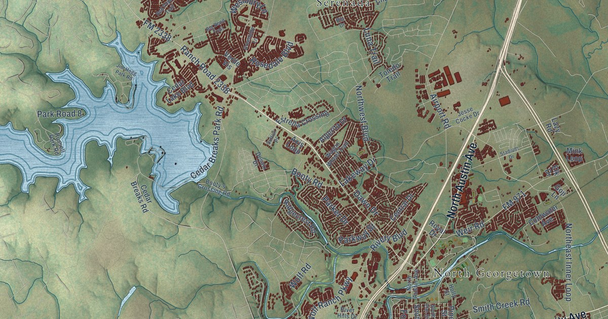 Map of Georgetown, Texas in 2026