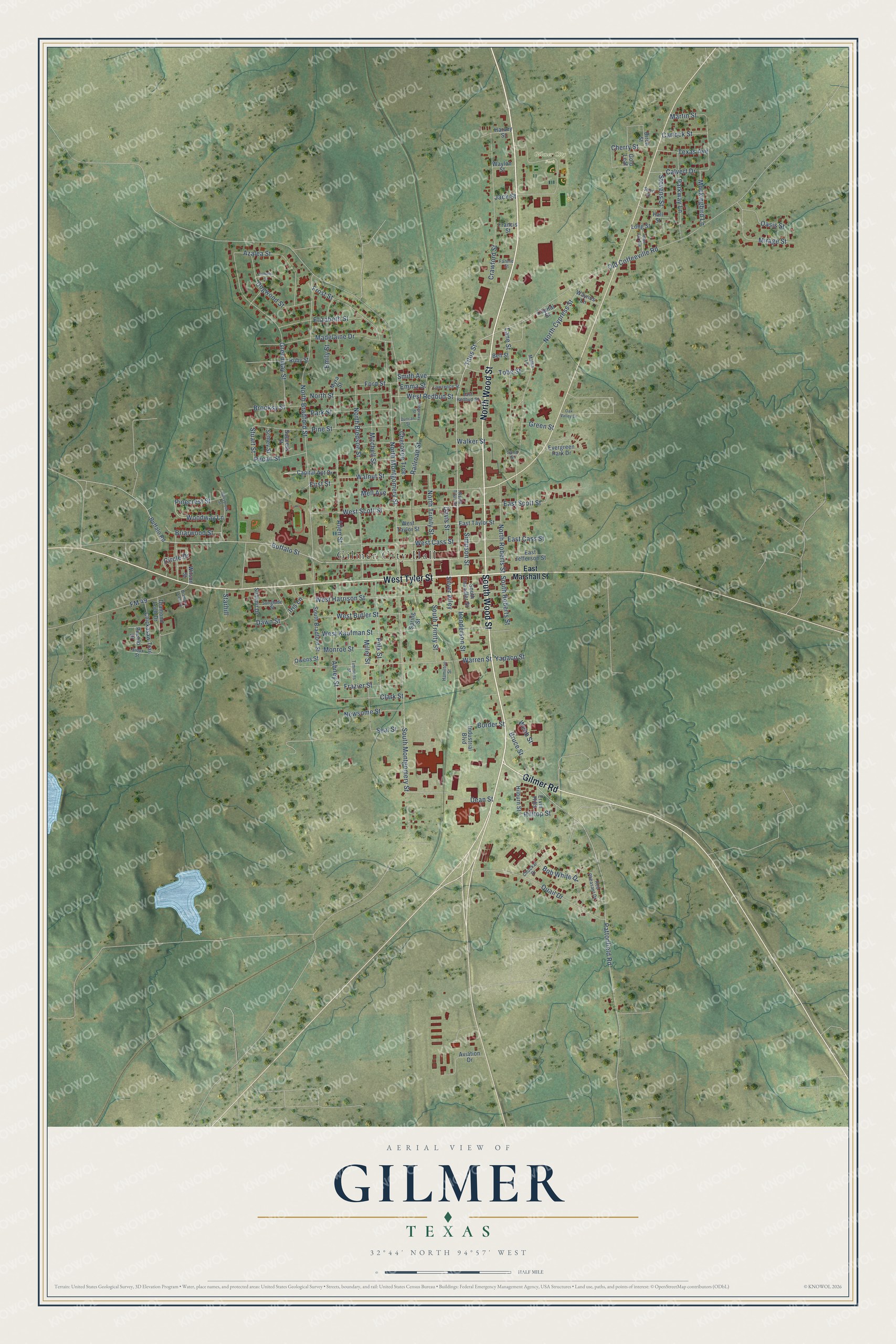 Watermarked full-map preview of Gilmer, Texas