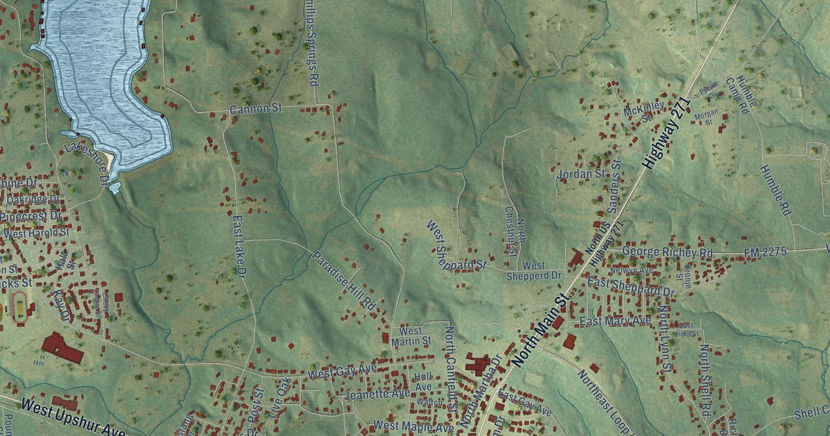 Map of Gladewater, Texas in 2026