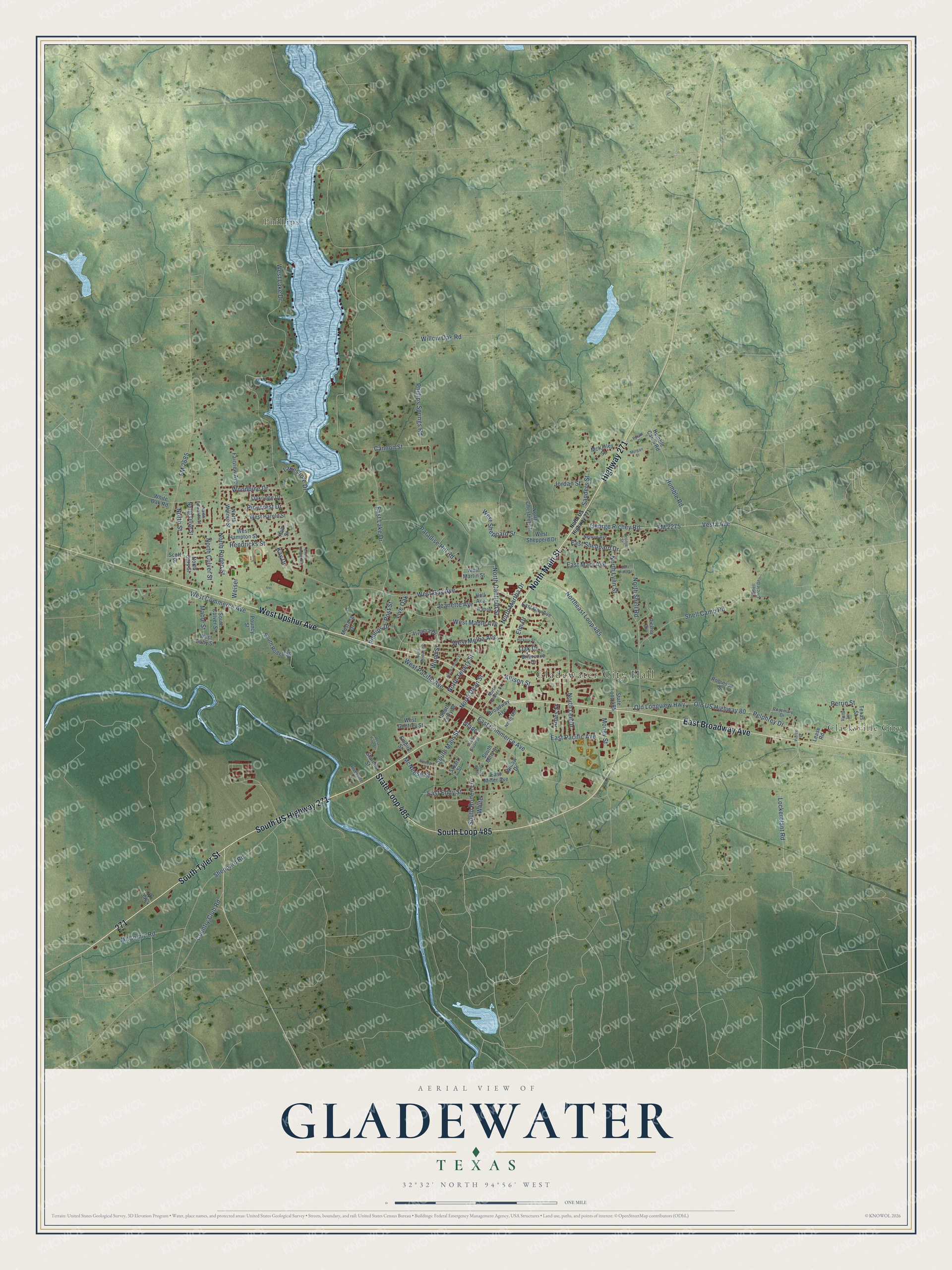 Watermarked full-map preview of Gladewater, Texas