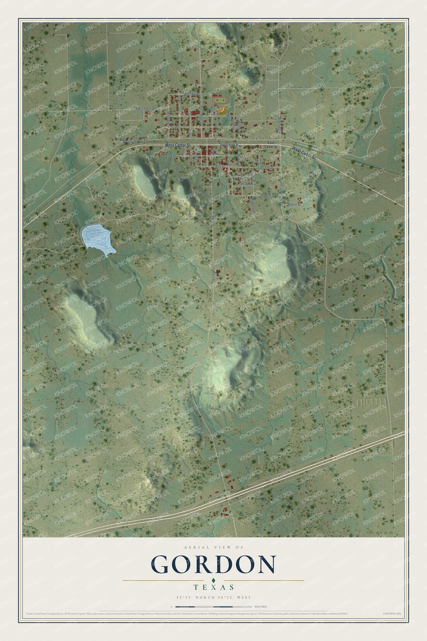 Watermarked full-map preview of Gordon, Texas