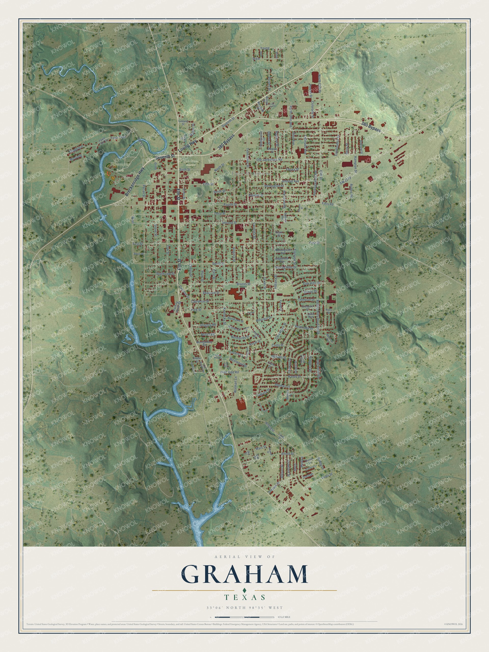 Watermarked full-map preview of Graham, Texas