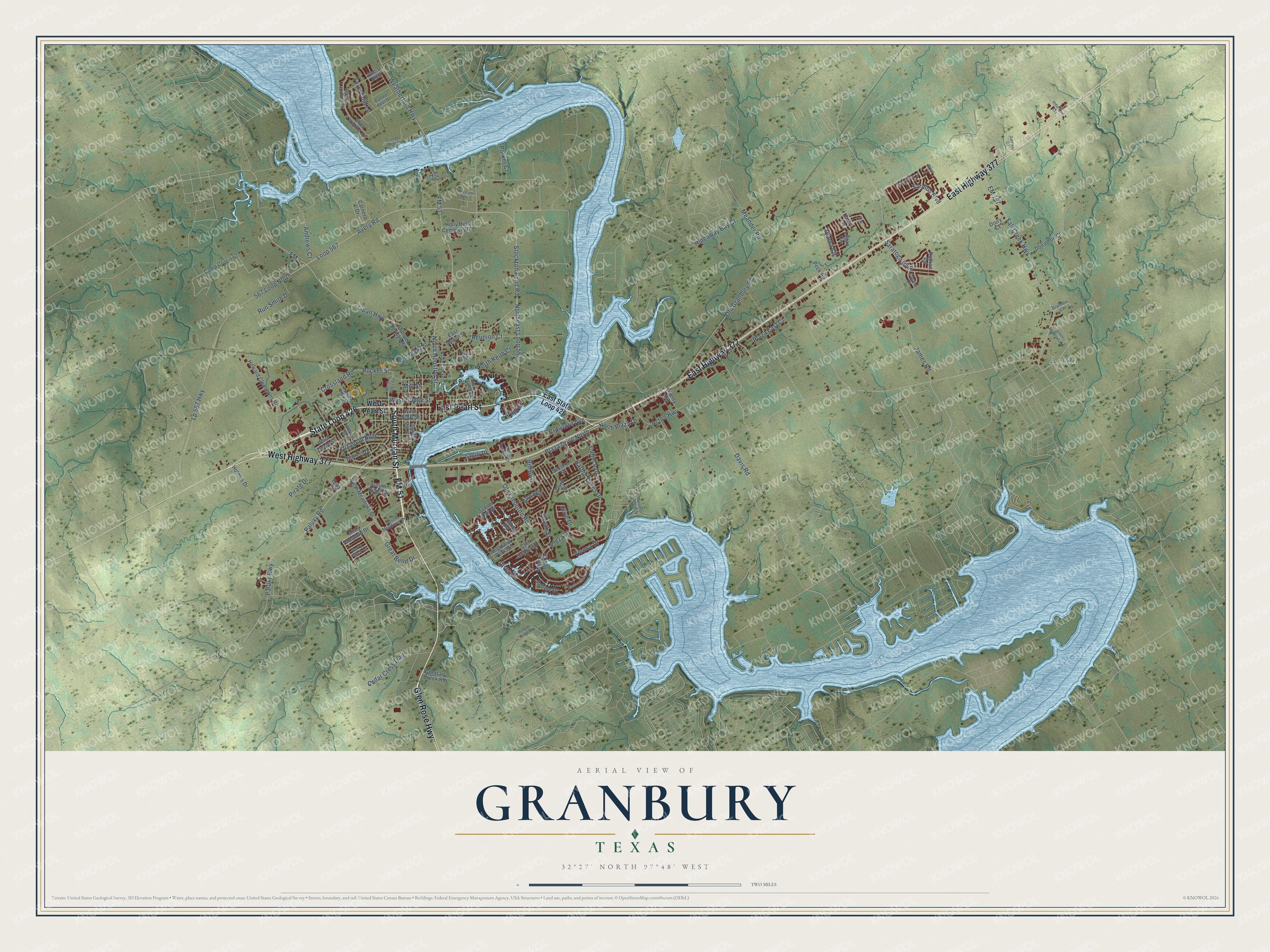 Watermarked full-map preview of Granbury, Texas