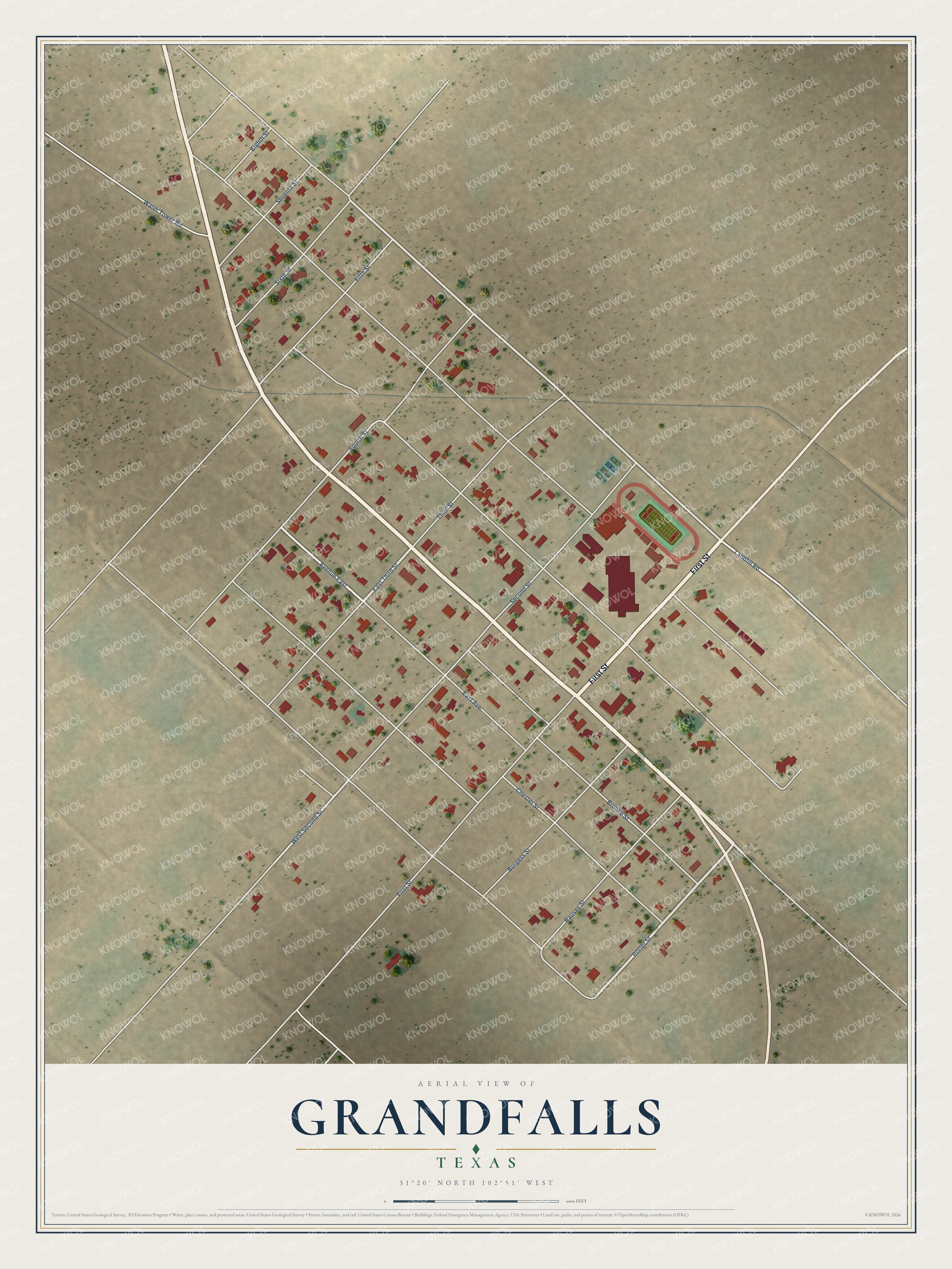 Watermarked full-map preview of Grandfalls, Texas