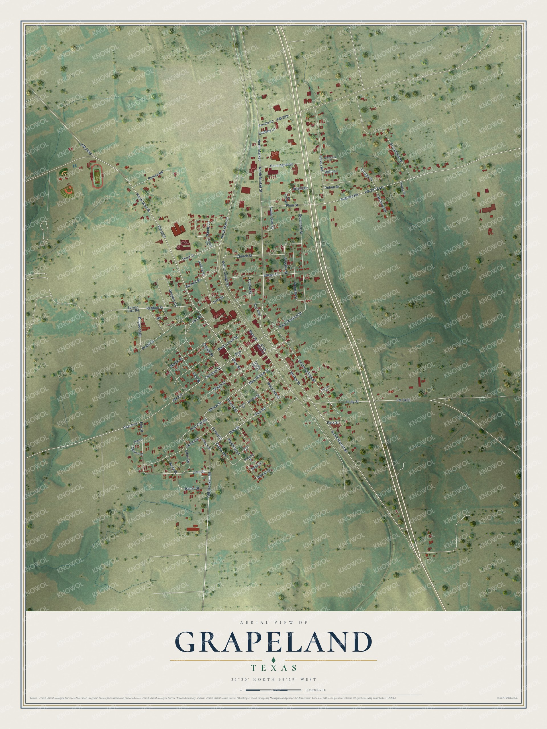 Watermarked full-map preview of Grapeland, Texas