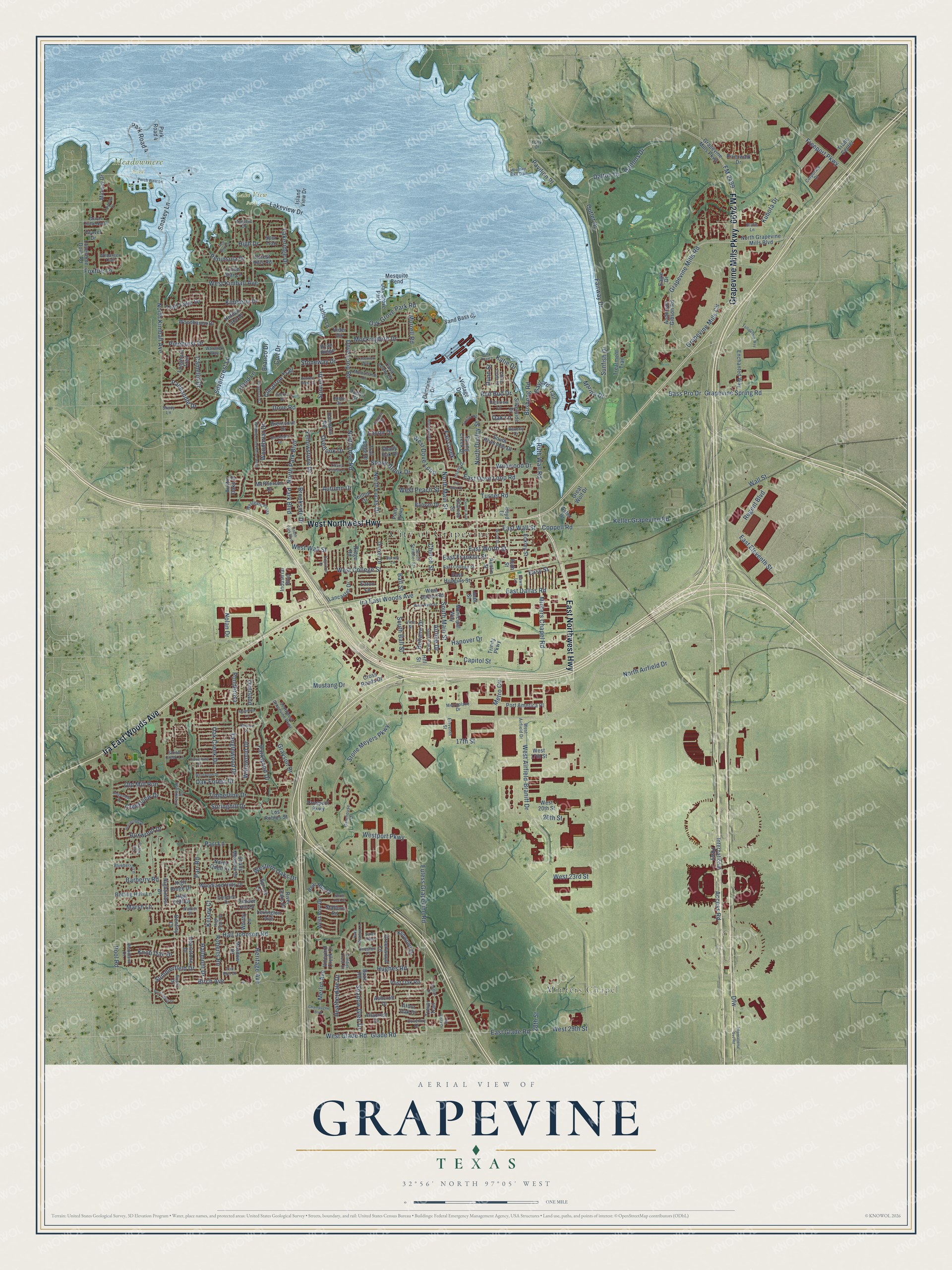 Watermarked full-map preview of Grapevine, Texas