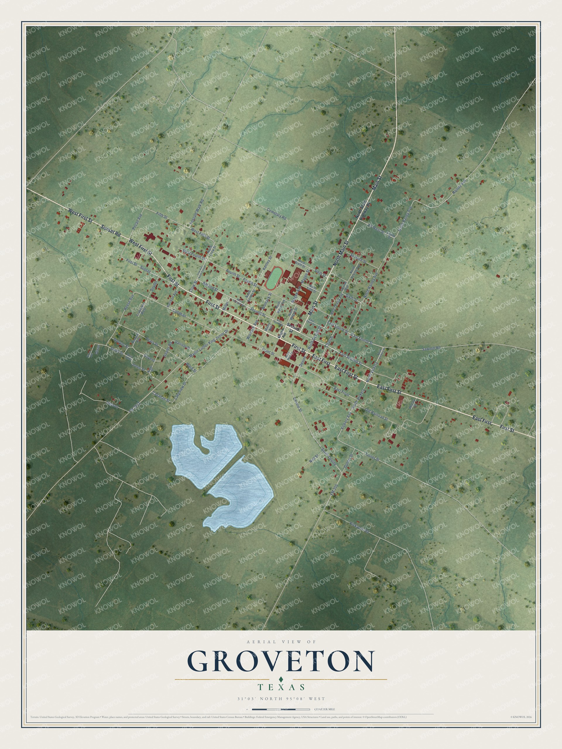 Watermarked full-map preview of Groveton, Texas