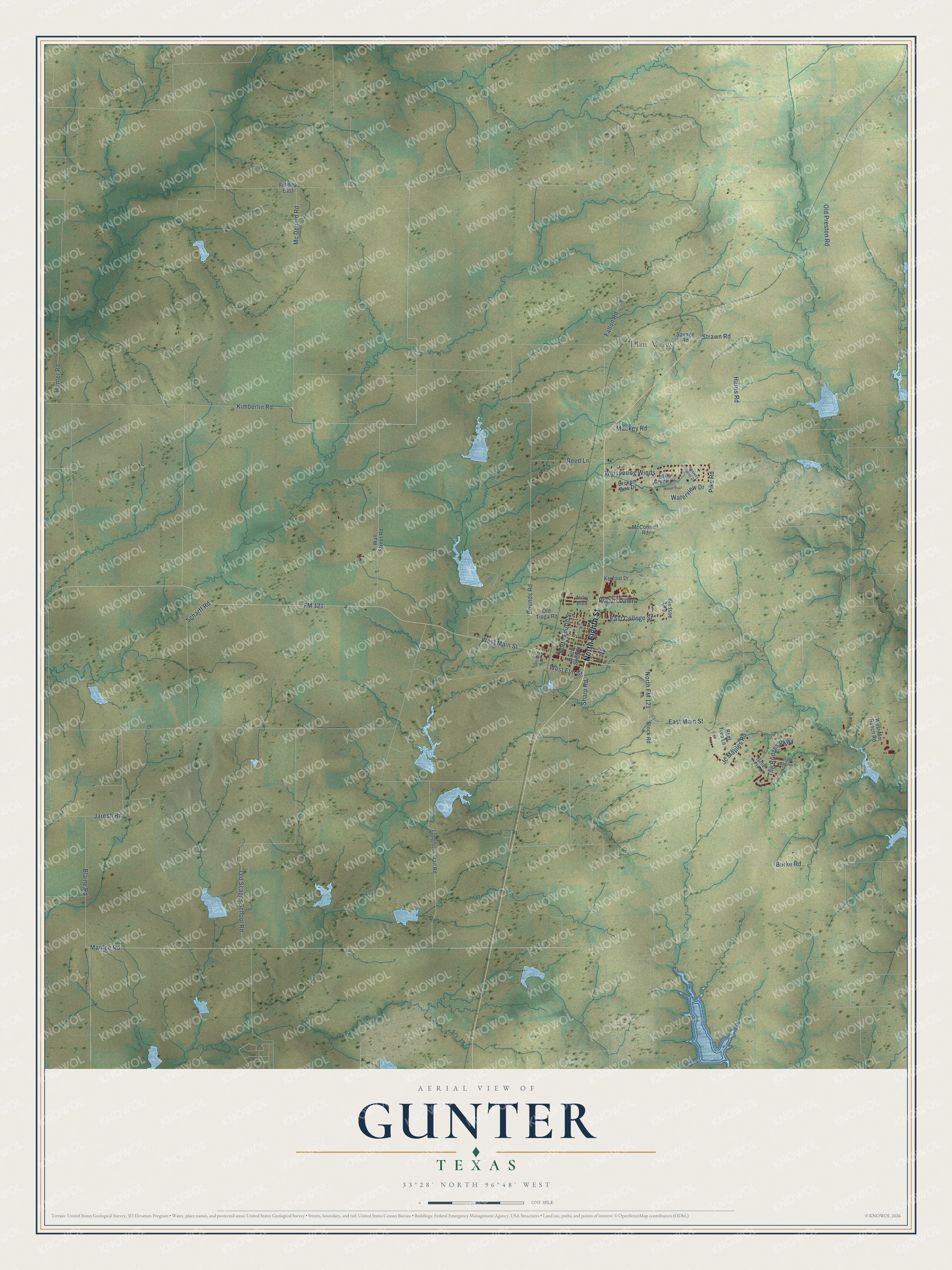 Watermarked full-map preview of Gunter, Texas
