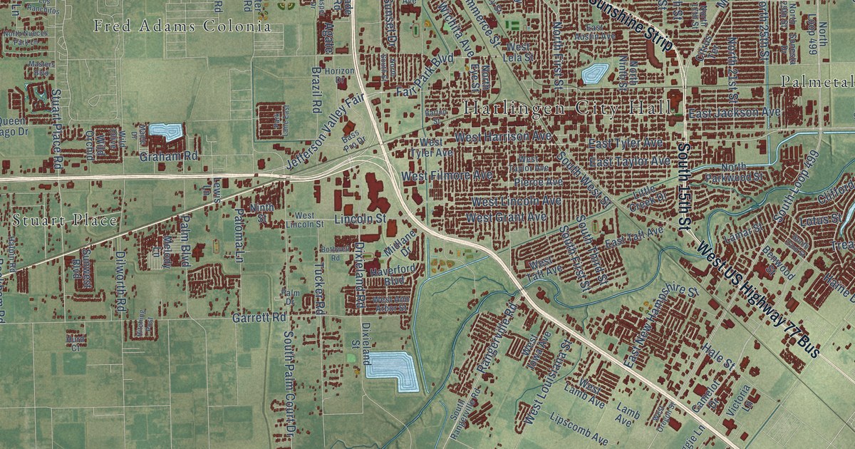 Map of Harlingen, Texas in 2026