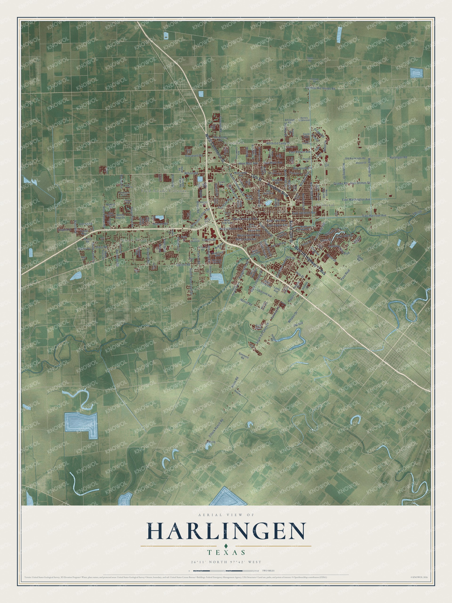 Watermarked full-map preview of Harlingen, Texas