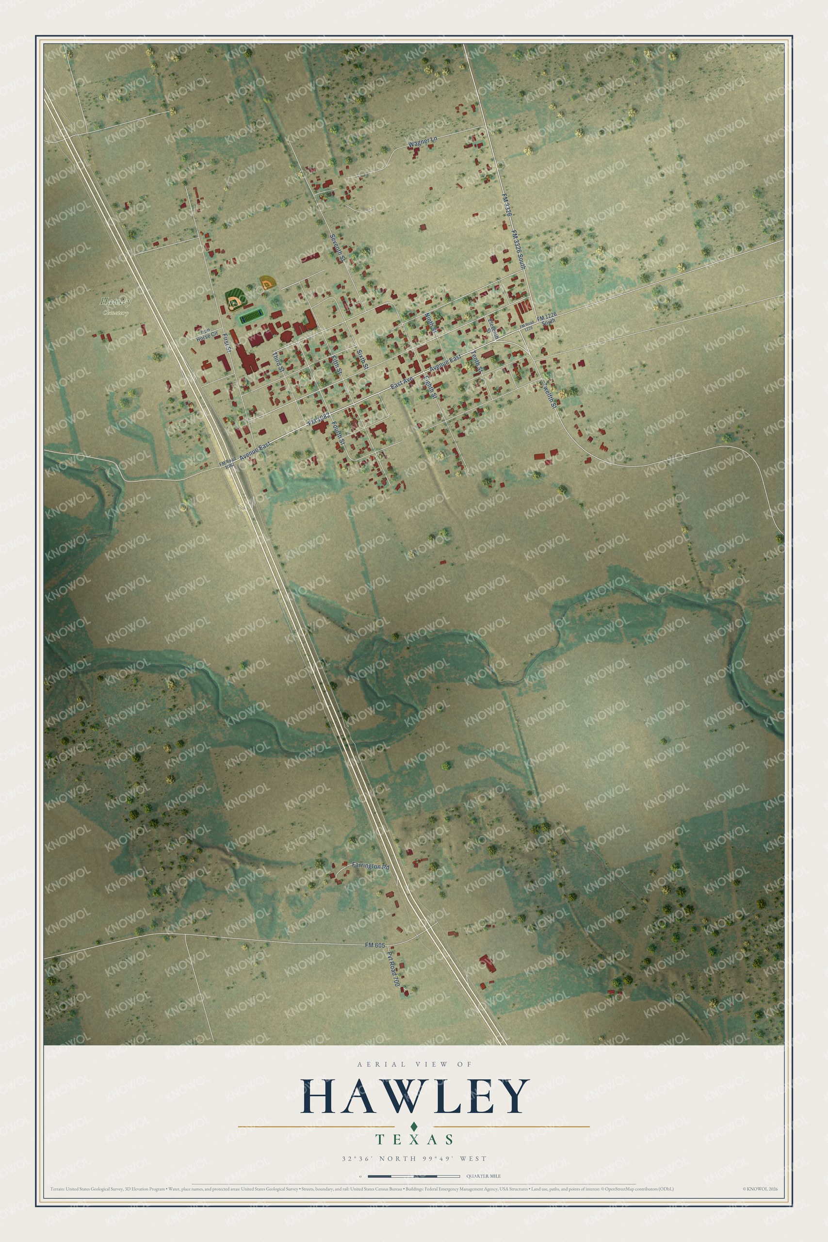 Watermarked full-map preview of Hawley, Texas