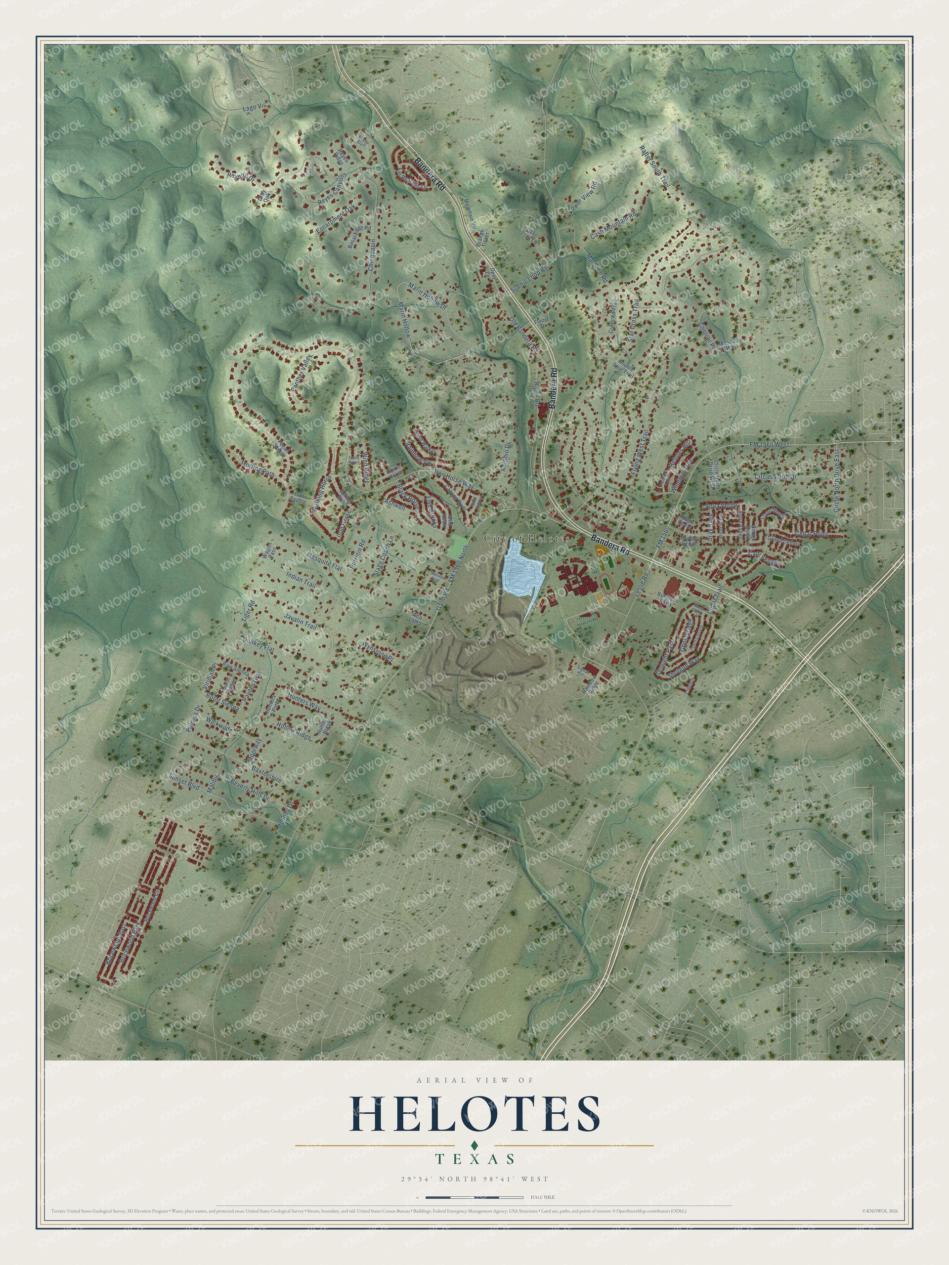 Watermarked full-map preview of Helotes, Texas