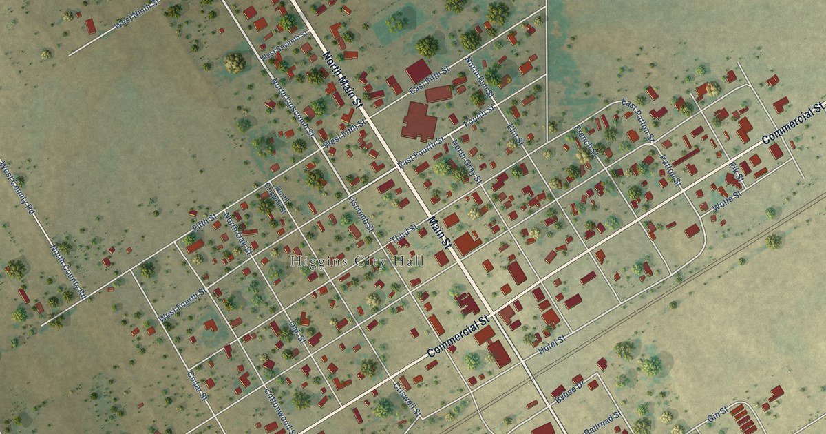 Map of Higgins, Texas in 2026