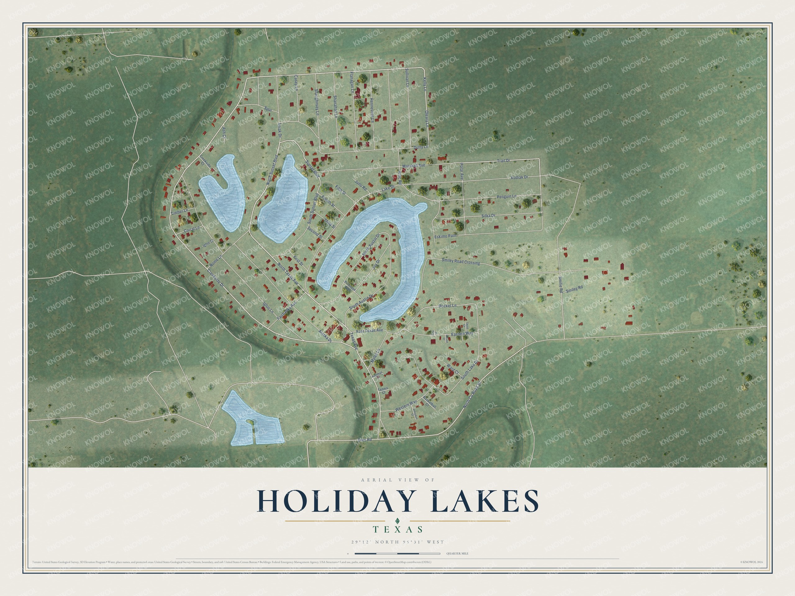 Watermarked full-map preview of Holiday Lakes, Texas
