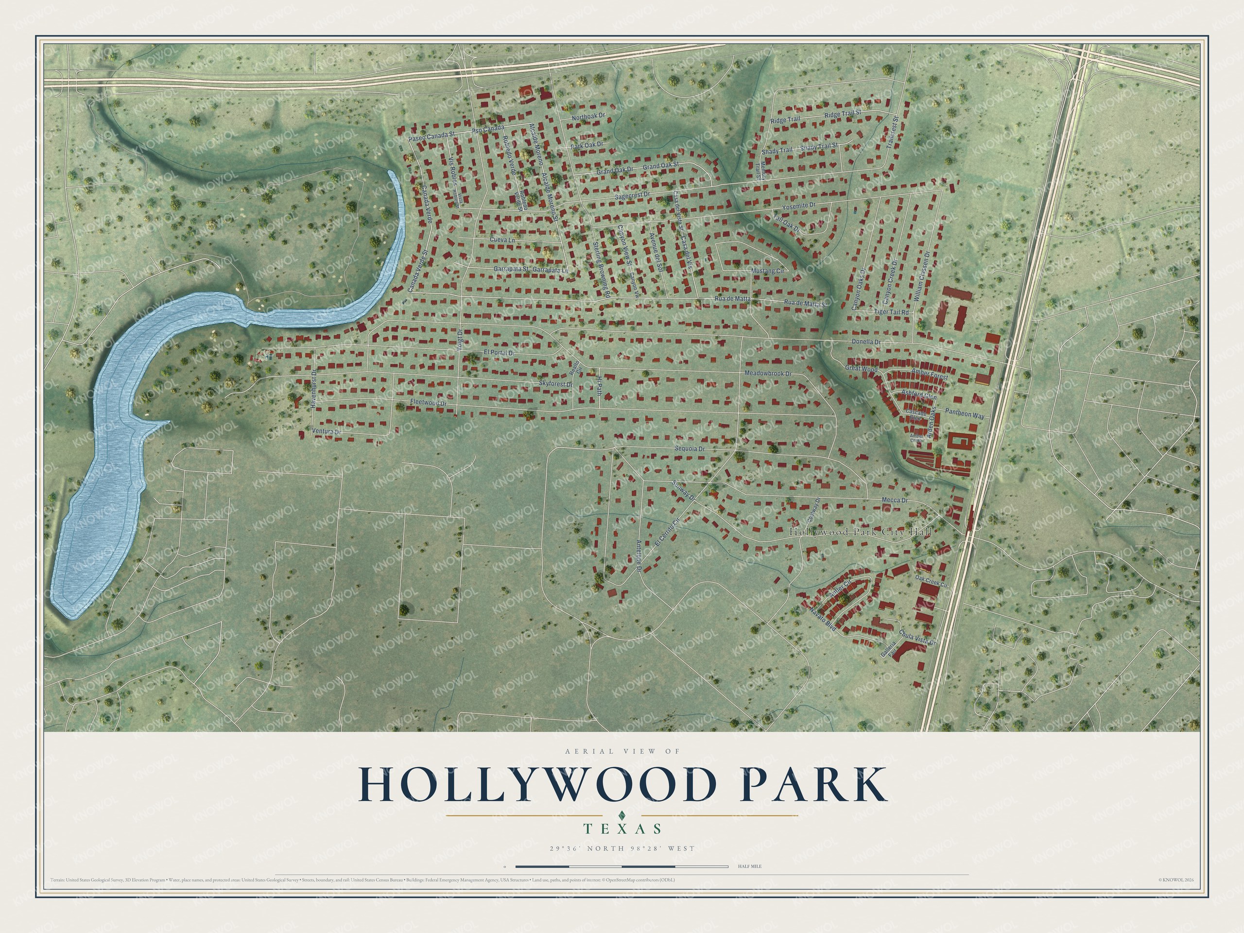 Watermarked full-map preview of Hollywood Park, Texas