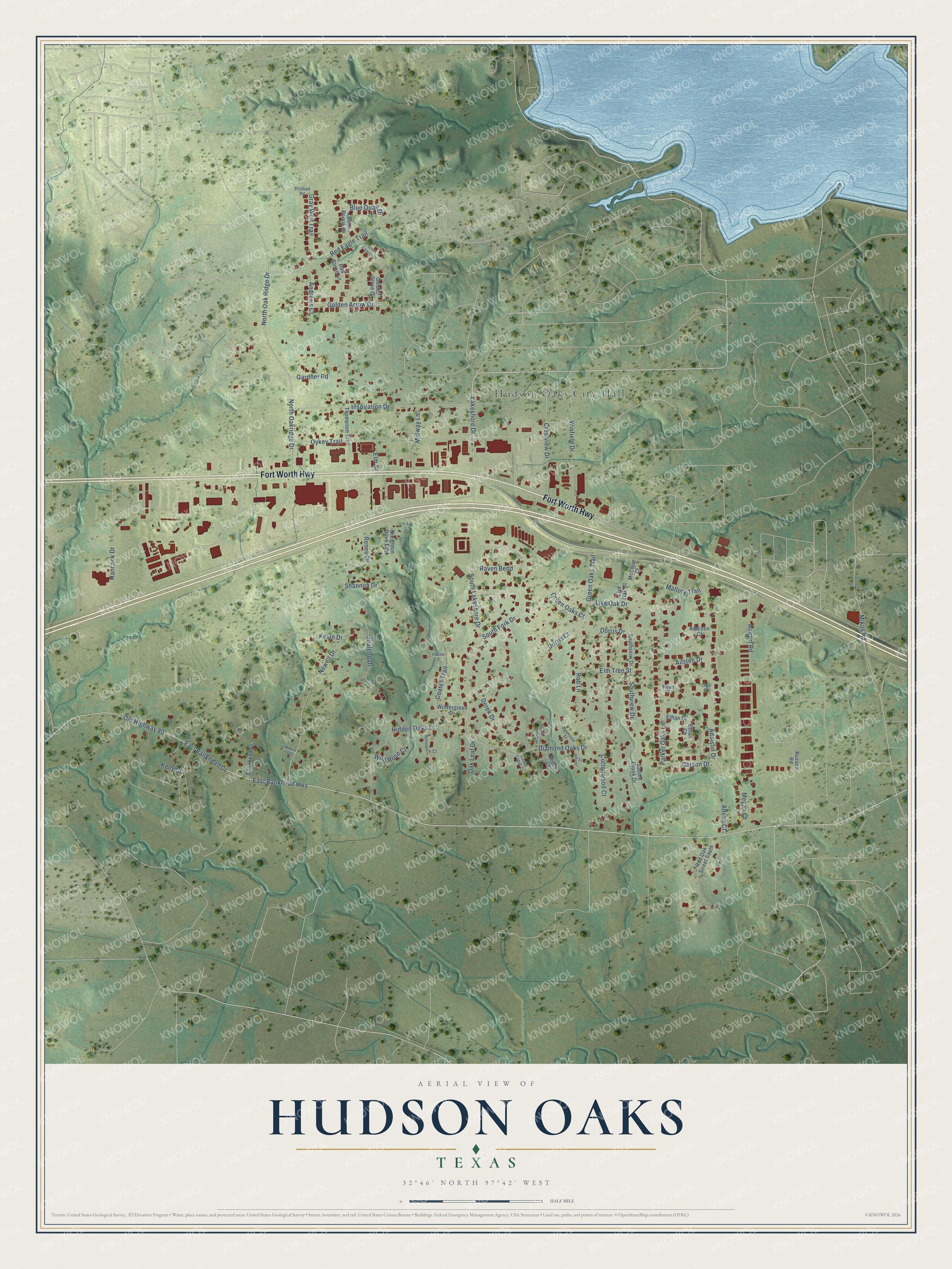 Watermarked full-map preview of Hudson Oaks, Texas