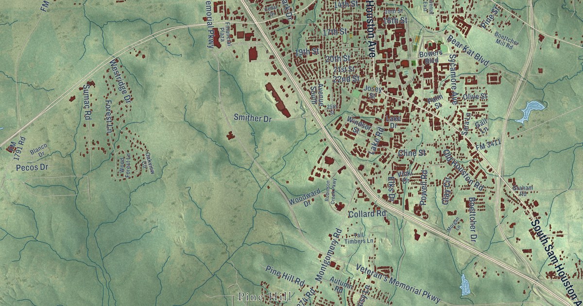 Map of Huntsville, Texas in 2026