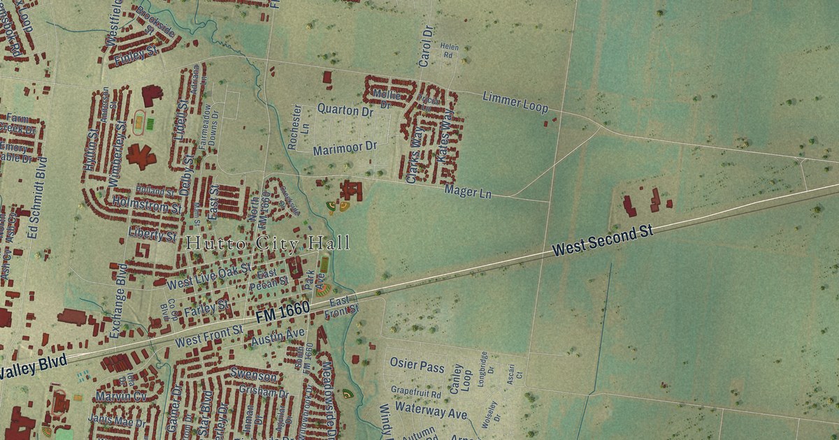 Map of Hutto, Texas in 2026