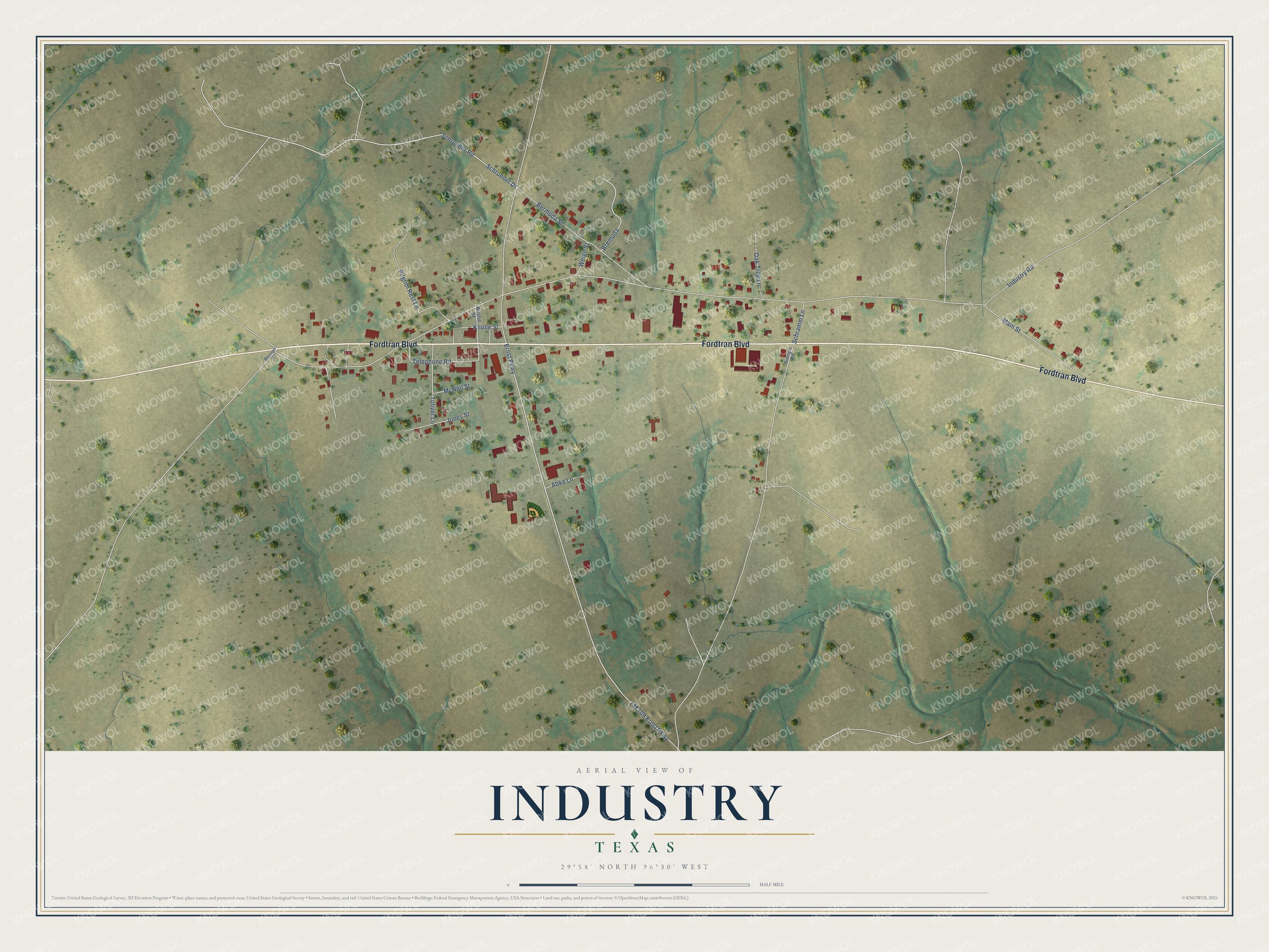 Watermarked full-map preview of Industry, Texas