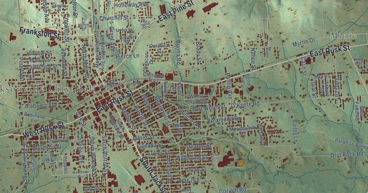 Map of Jacksonville, Texas in 2026