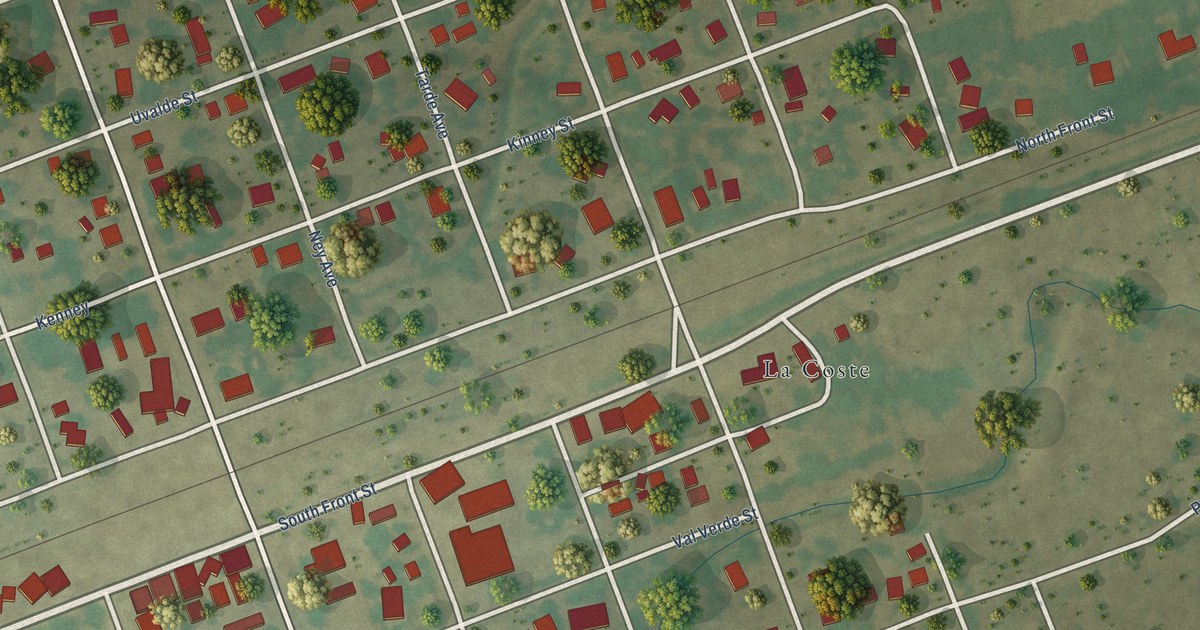 Map of LaCoste, Texas in 2026