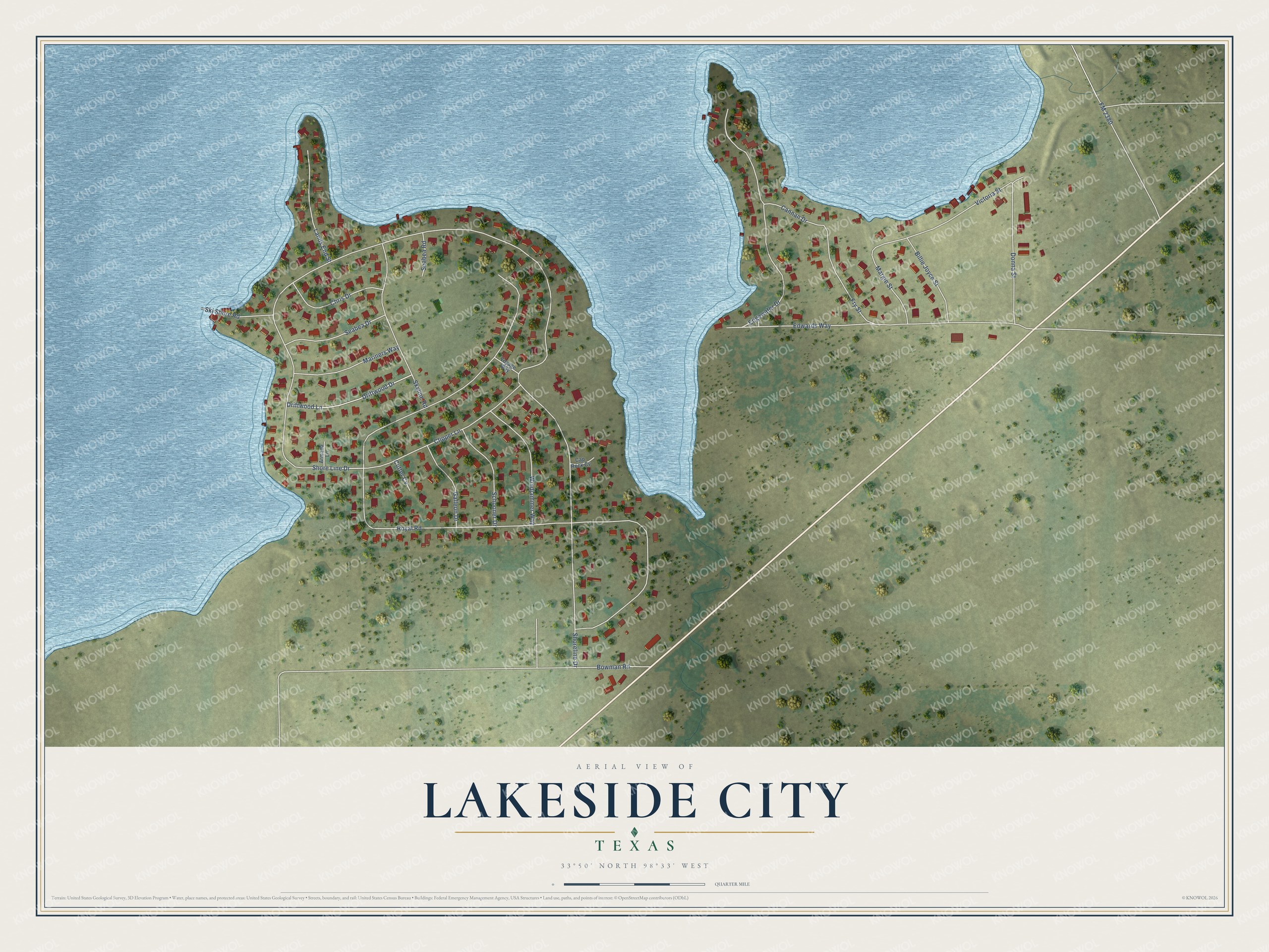 Watermarked full-map preview of Lakeside City, Texas