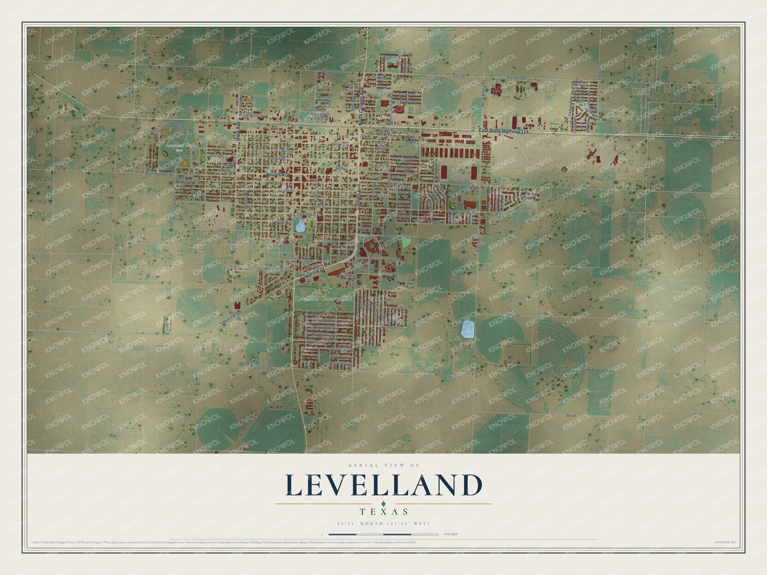 Watermarked full-map preview of Levelland, Texas