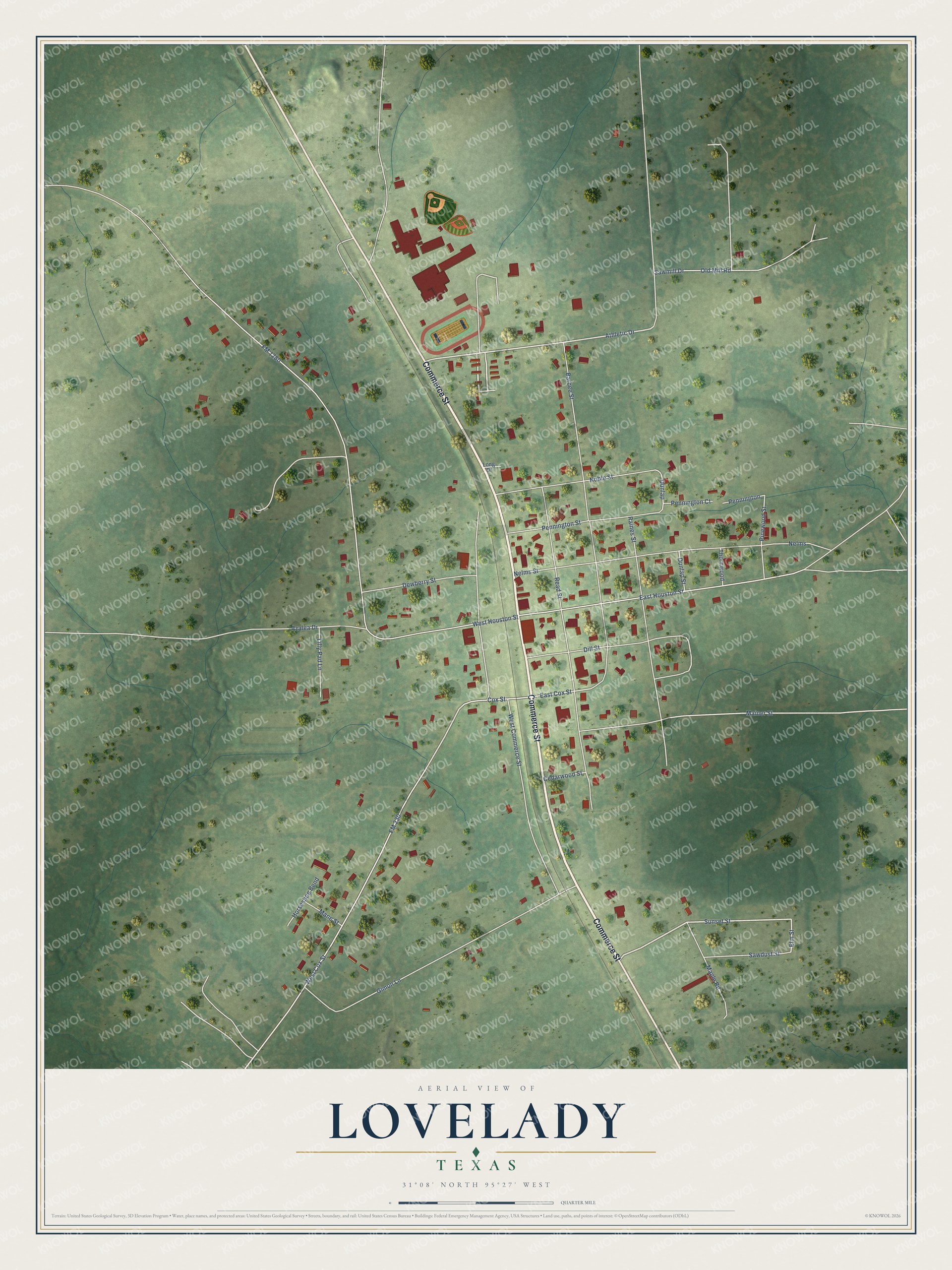 Watermarked full-map preview of Lovelady, Texas
