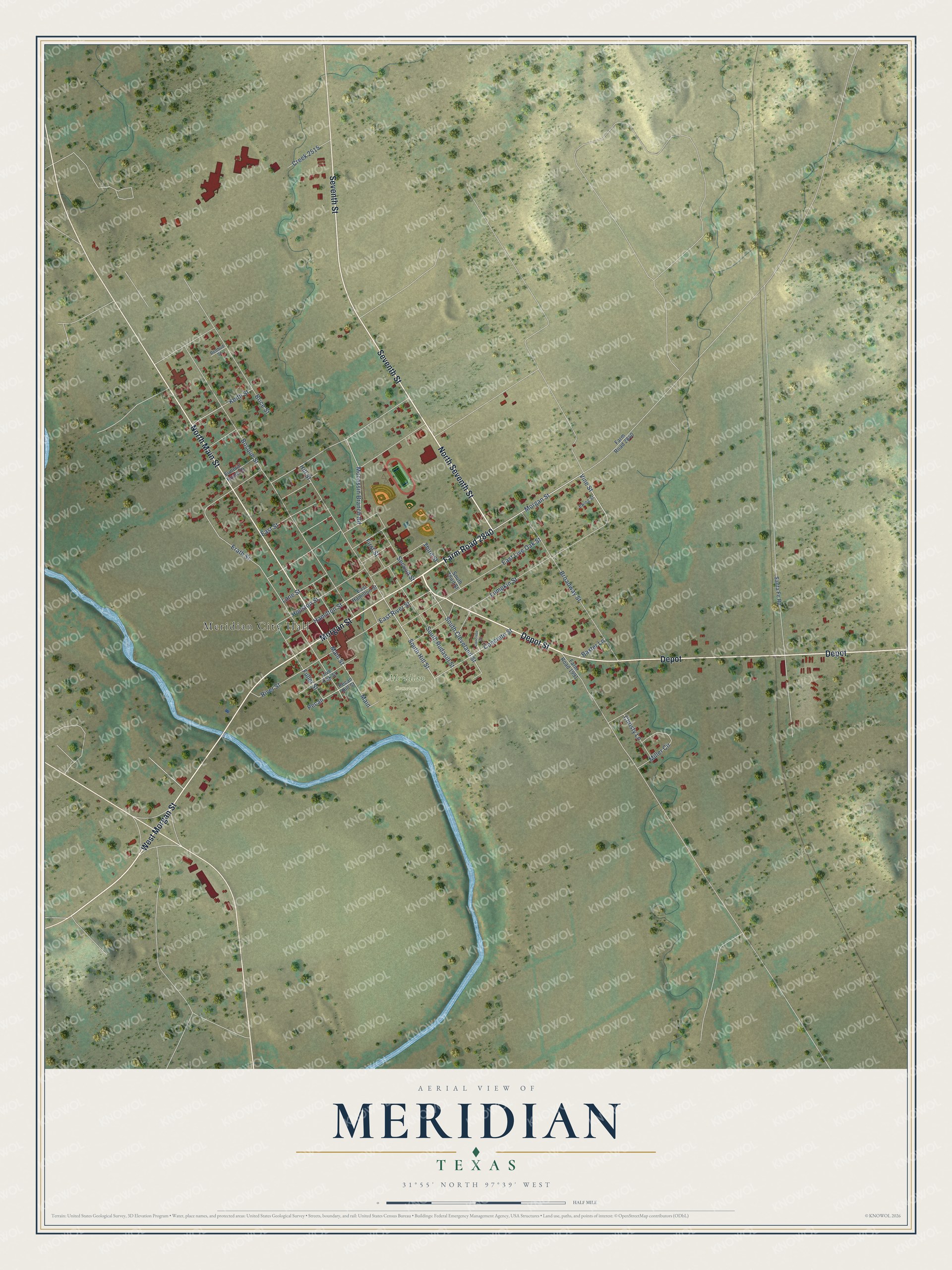 Watermarked full-map preview of Meridian, Texas