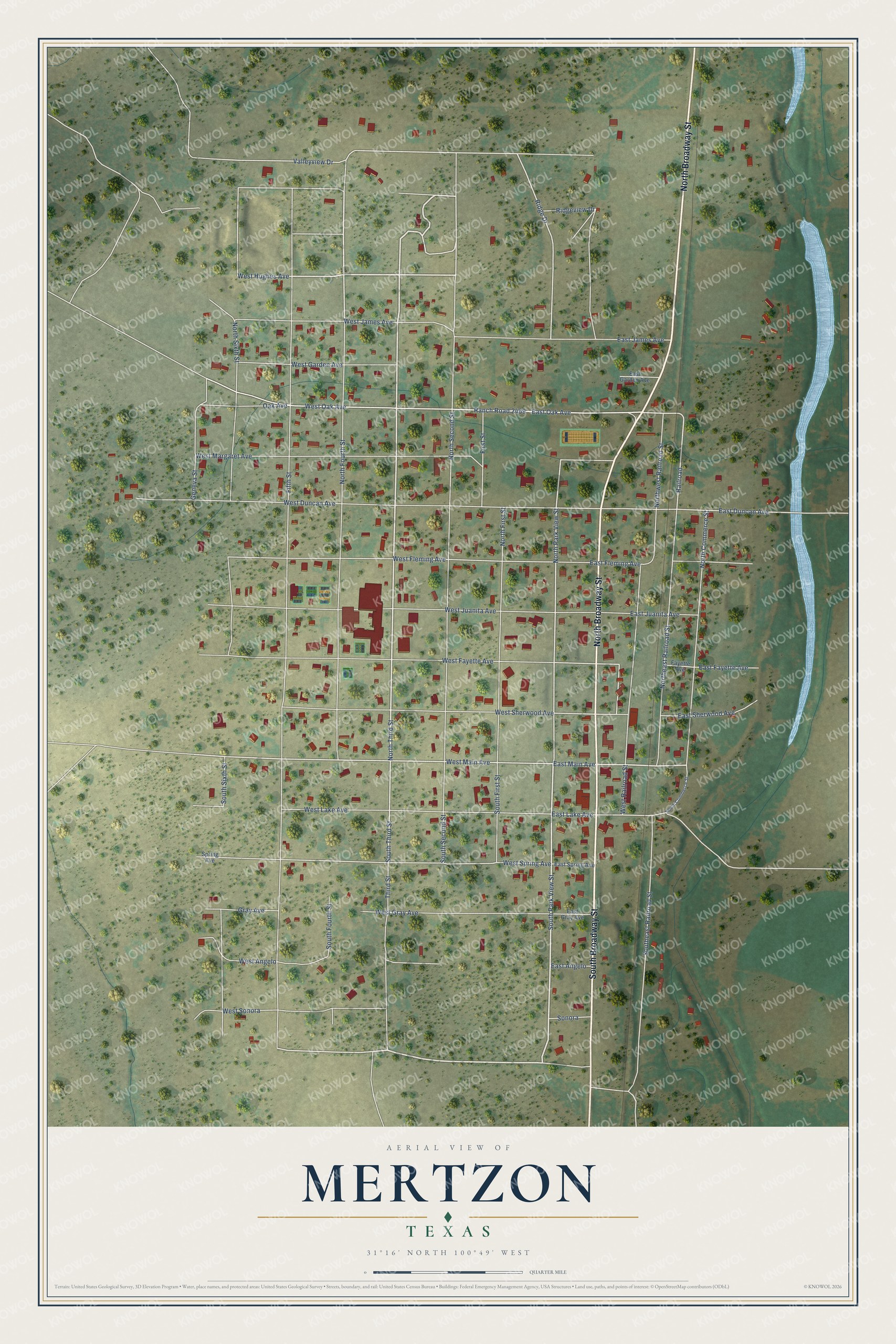 Watermarked full-map preview of Mertzon, Texas