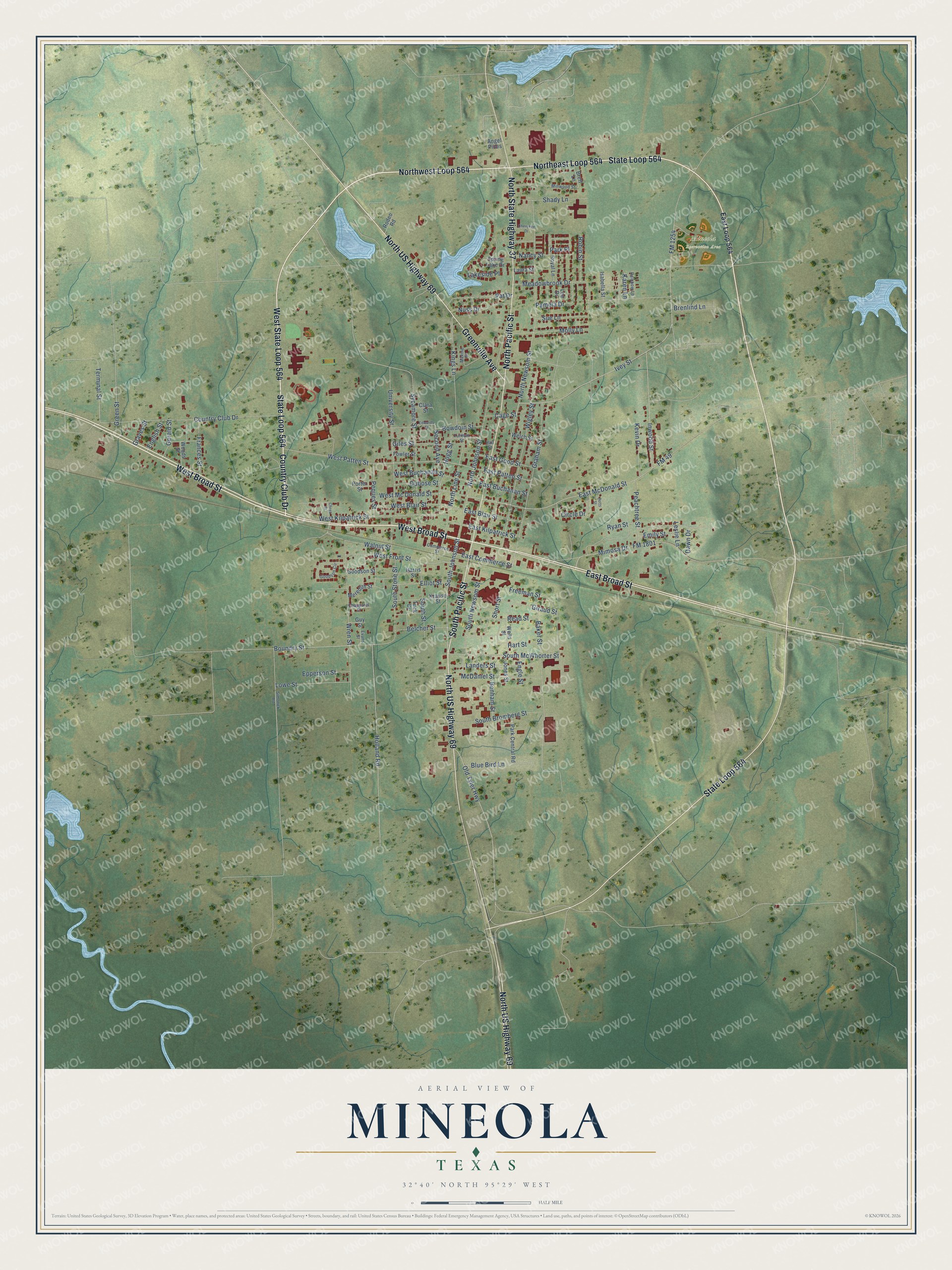 Watermarked full-map preview of Mineola, Texas
