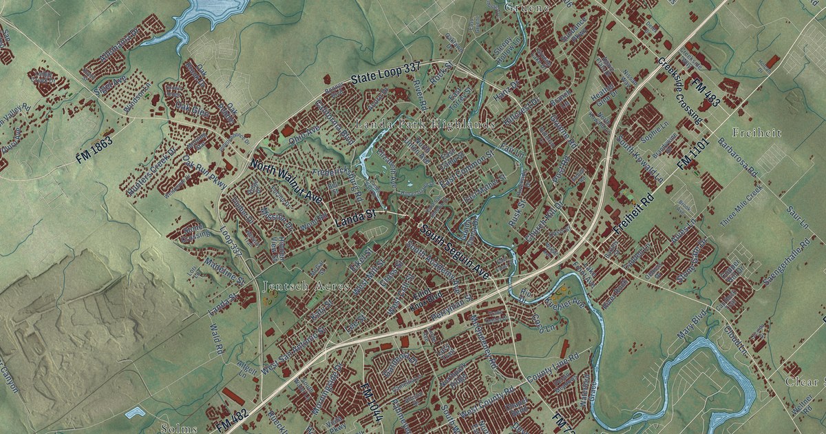 Map of New Braunfels, Texas in 2026