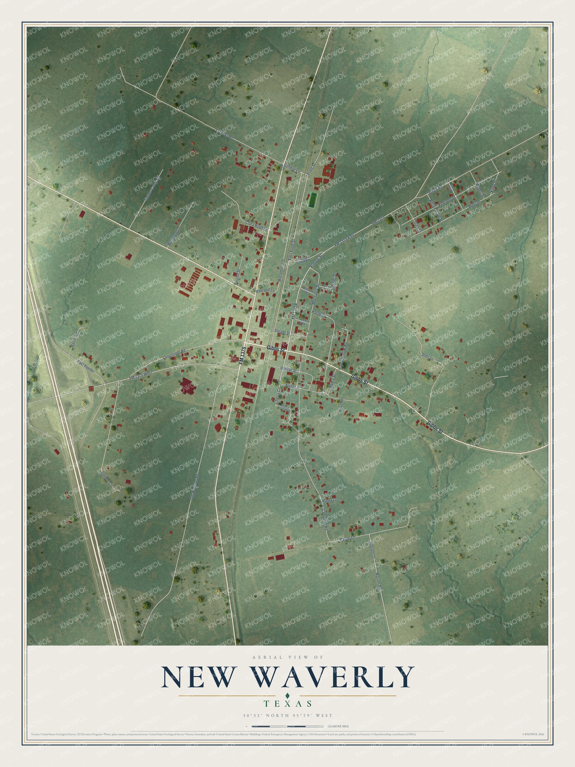 Watermarked full-map preview of New Waverly, Texas