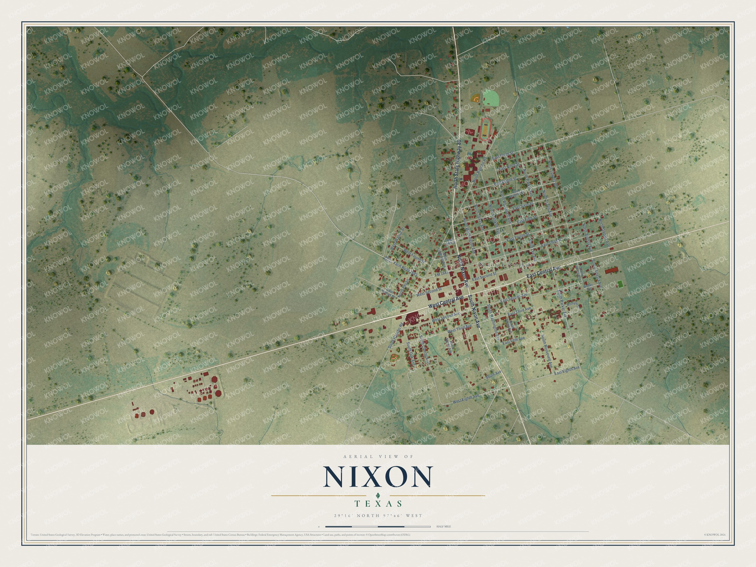 Watermarked full-map preview of Nixon, Texas