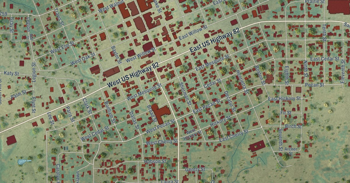 Map of Nocona, Texas in 2026