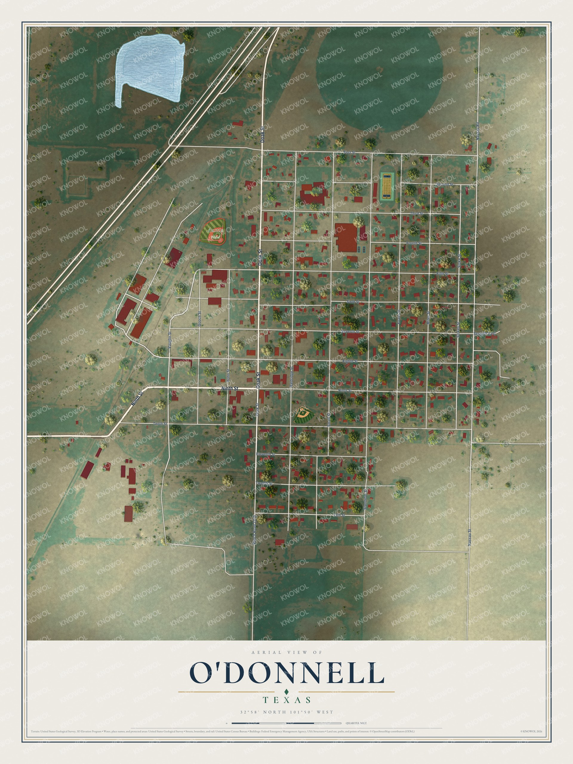 Watermarked full-map preview of O'Donnell, Texas