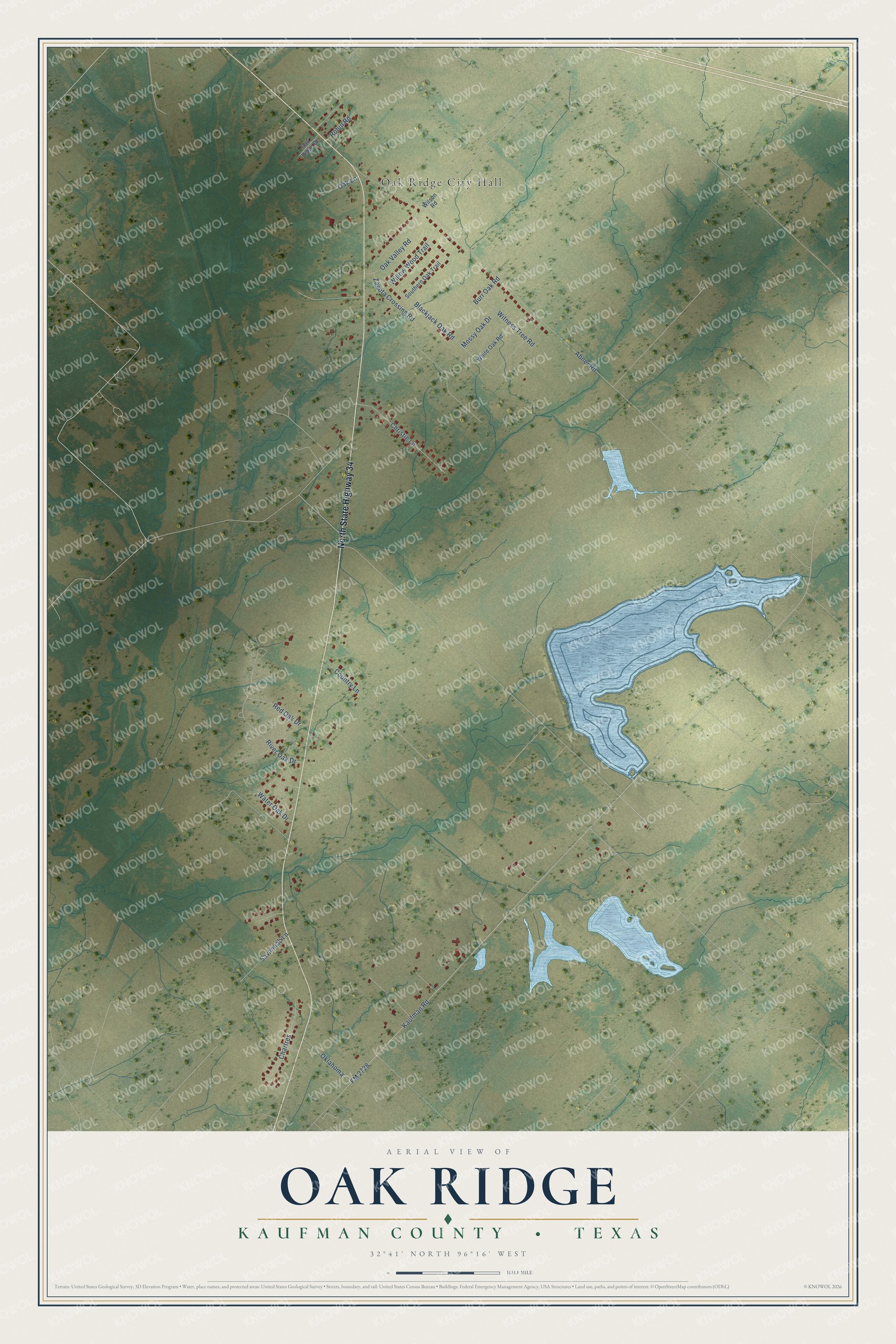 Watermarked full-map preview of Oak Ridge, Texas