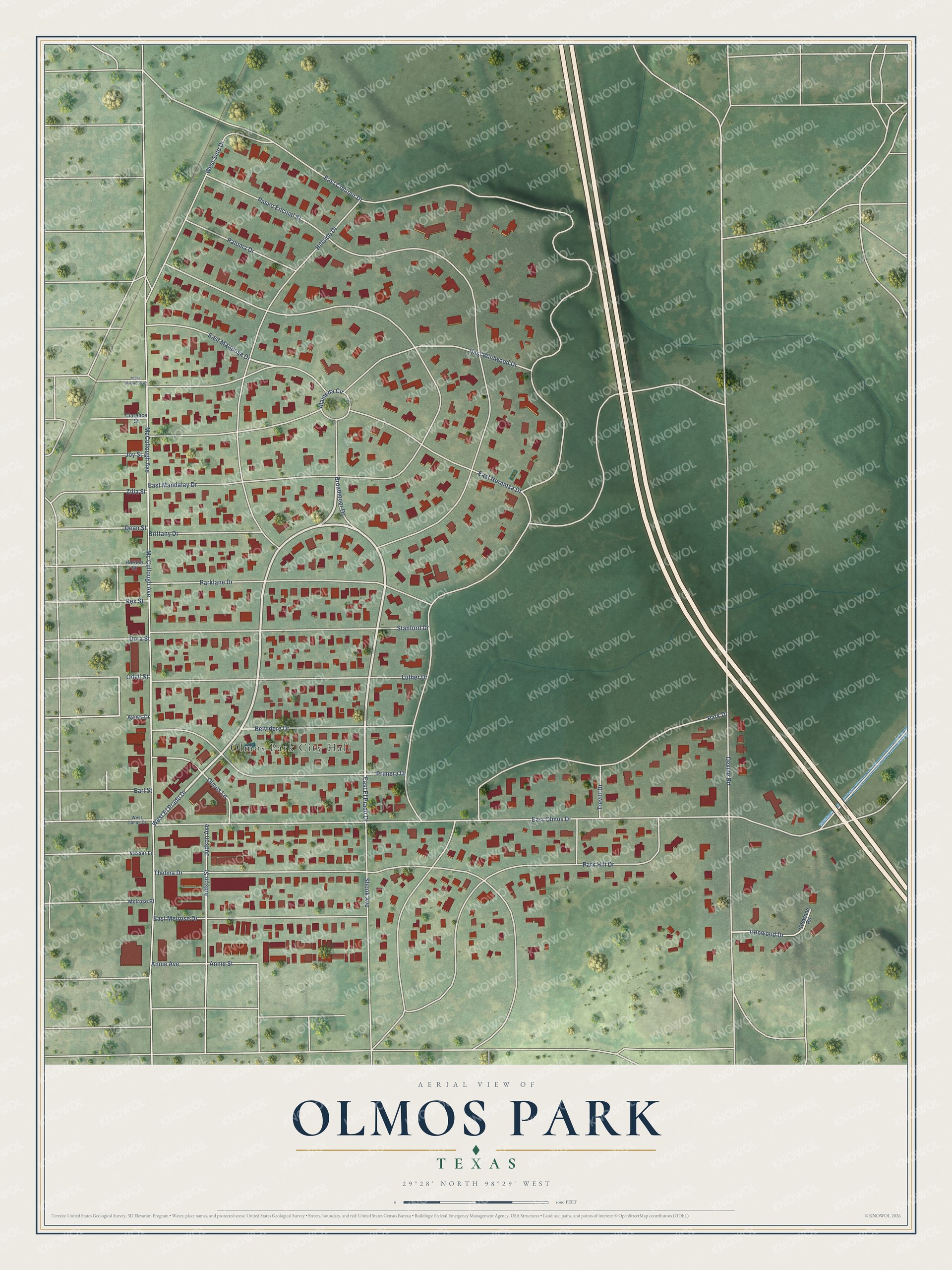 Watermarked full-map preview of Olmos Park, Texas